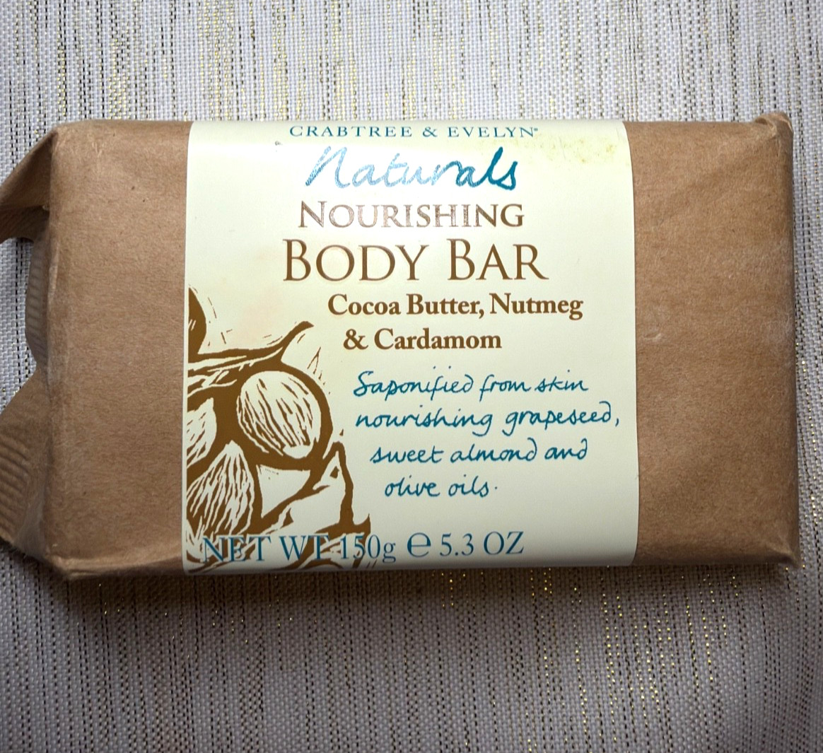 New! Crabtree & Evelyn Naturals Body Bar Cocoa Butter, Nutmeg, Cardamom 5.3oz
