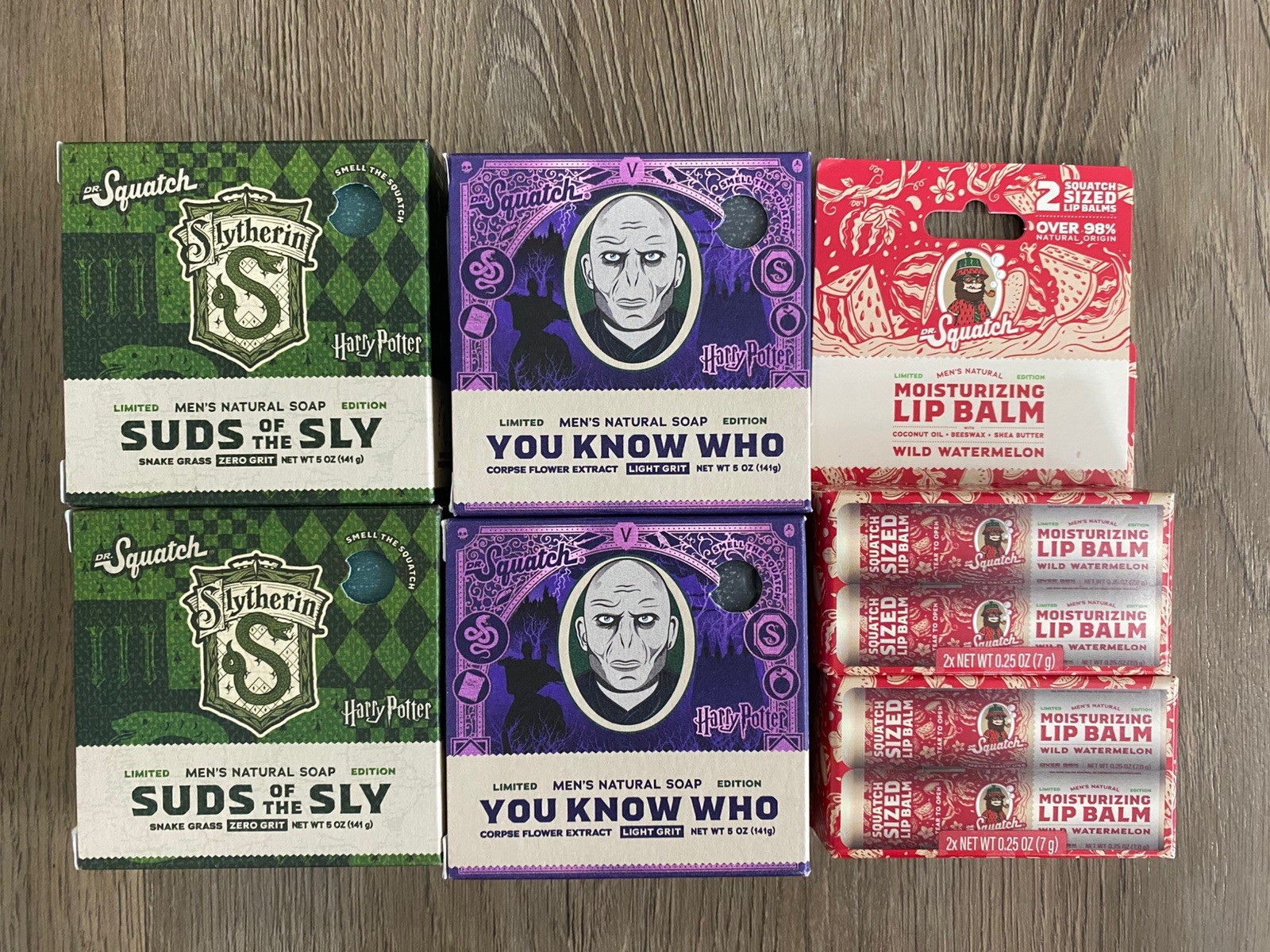 Lot of 4 DR. SQUATCH HARRY POTTER MEN’S NATURAL BAR SOAPS & 2 PACK’S LIP BALM