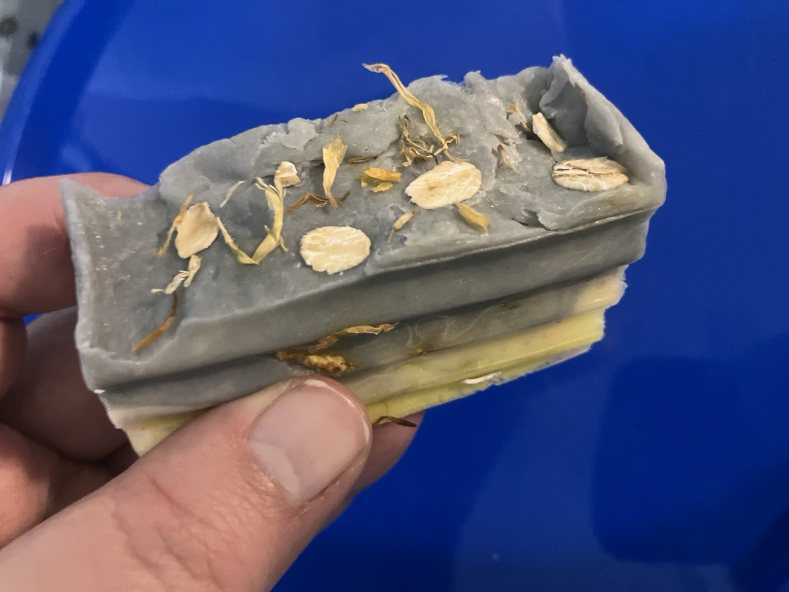Handmade Layered Gray & Yellow Oatmeal Soap Bar with Oats, 4 oz, Body & Hands