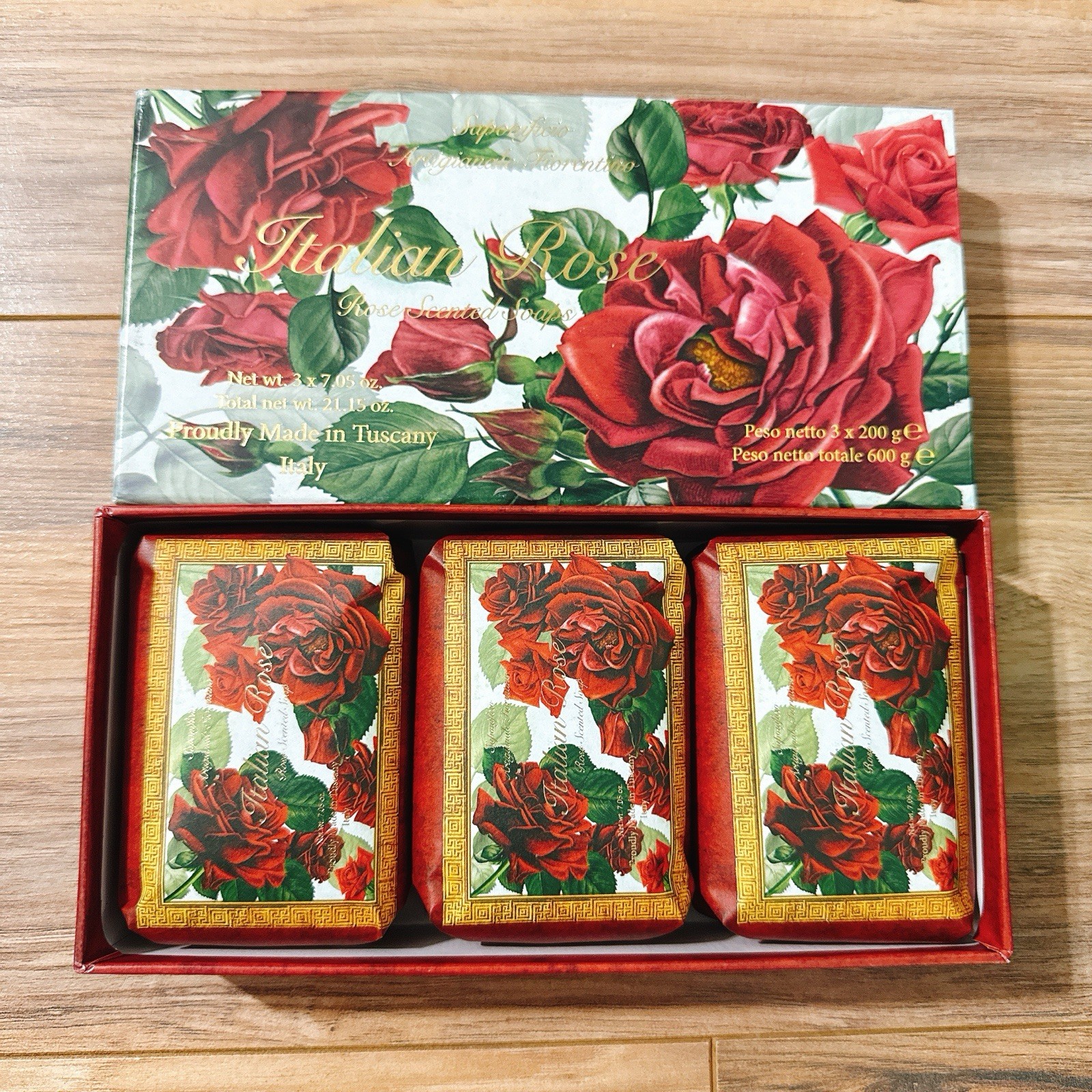 Saponificio Artigianale Fiorentino Italian ROSE Soap Tuscany 3x 7.05oz GIFTBOX
