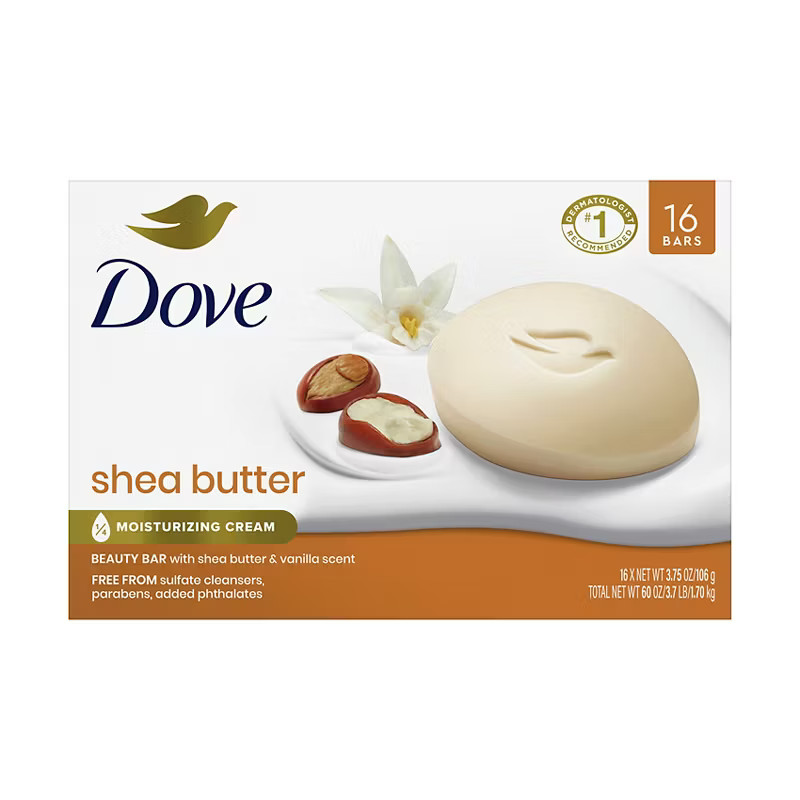 Dove Beauty Bar Shea Butter Vanilla 16 Bars x 3.75 oz Moisturizing Soap
