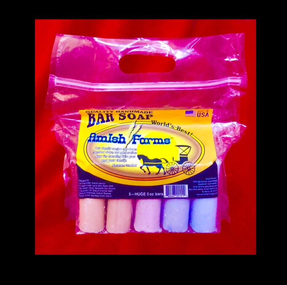 Amish Farm Worlds Best Quality Bar Soap (Pack of 5) Huge Bars each 5-7oz Scented