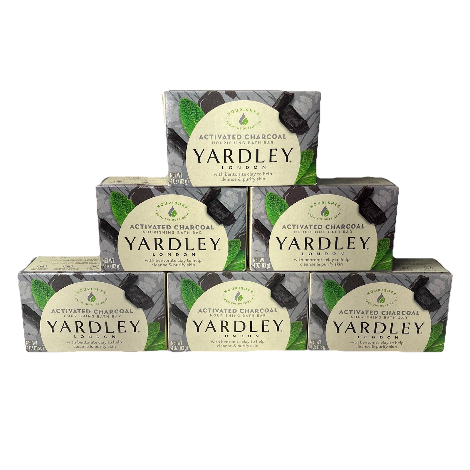 Yardley London Activated Charcoal Bar Soap (4 oz) Luxury Bath & Body Bar 6 Pack