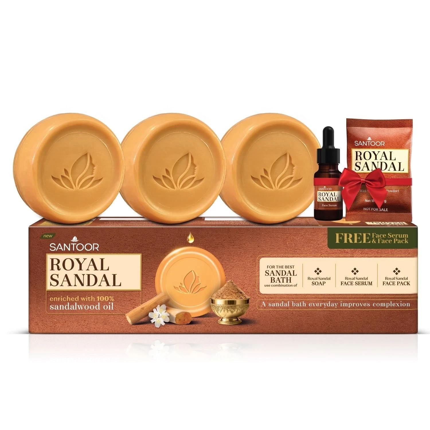 Santoor Royal Sandal Detan Pack 3 Soaps + Free Serum + Free Face Pack v353