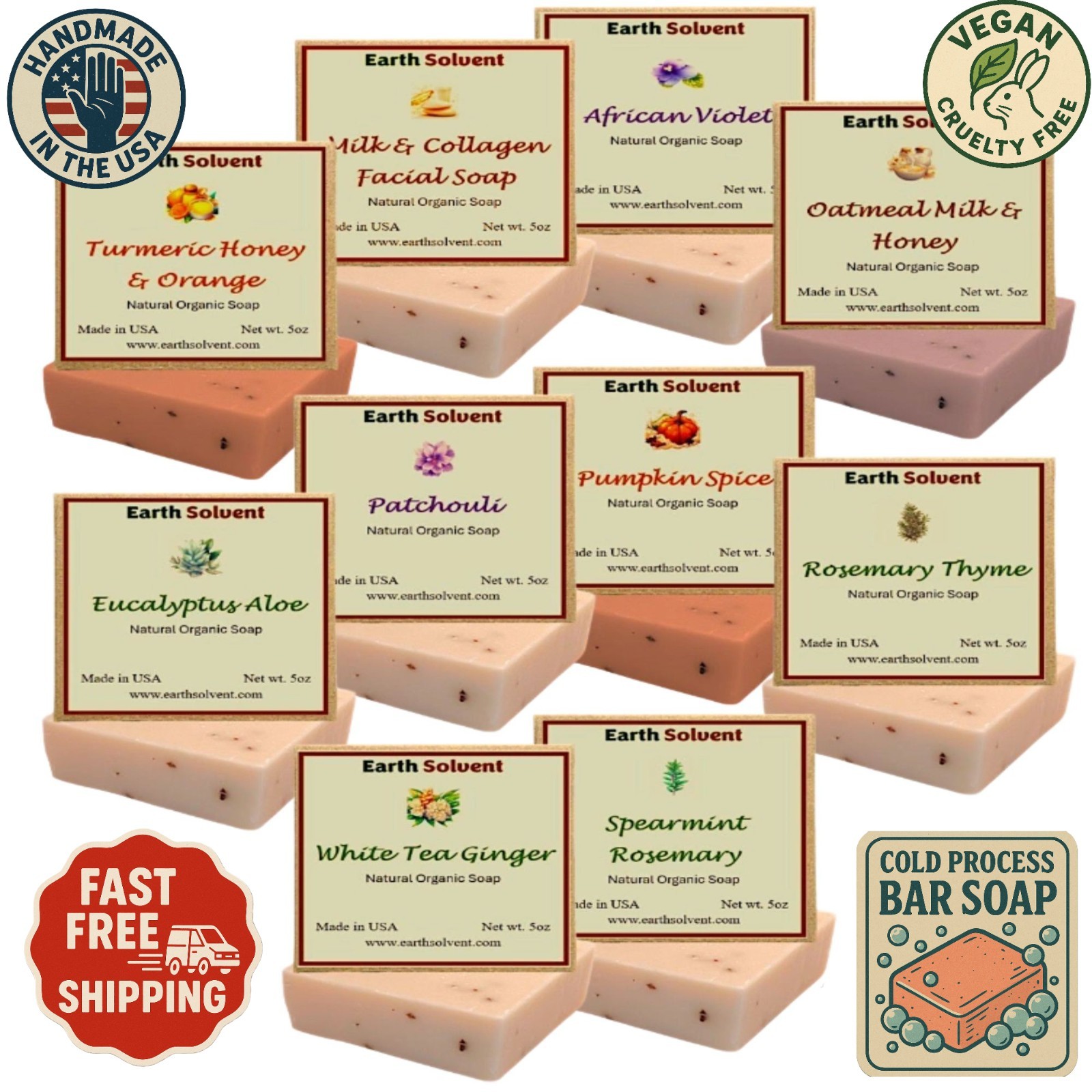 Bar Soaps Natural Organic Soap Bars Made in USA 5oz each Pack of 3