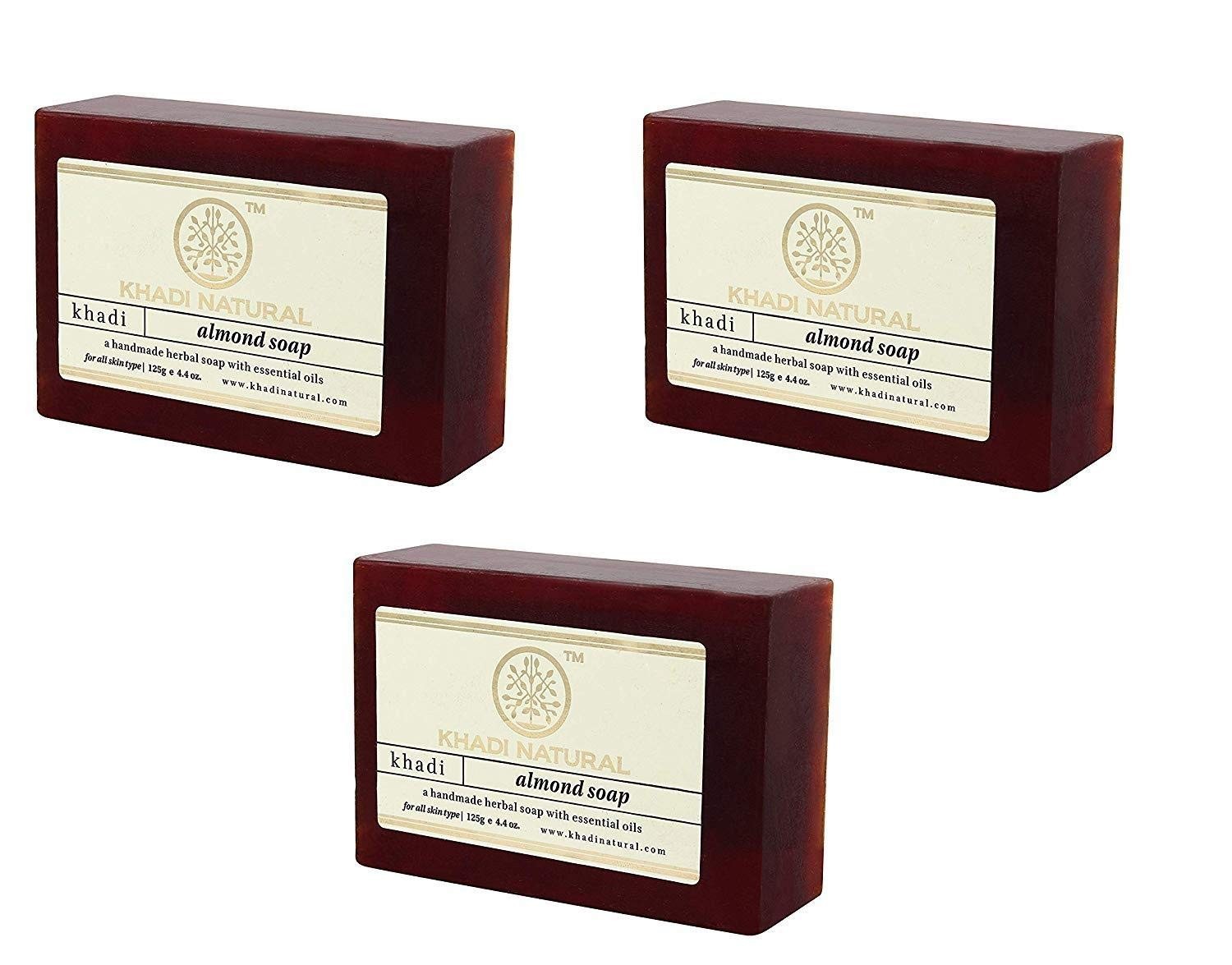 Khadi Natural Almond Handmade Soap|Reduces Tanning|125 gm|Pack of 3
