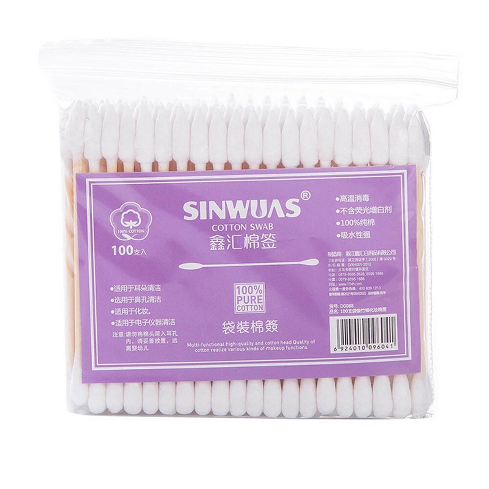 100PCS Cotton Swabs Swab Applicator Q-tips Double Tip Wooden Sticks Ear Clean