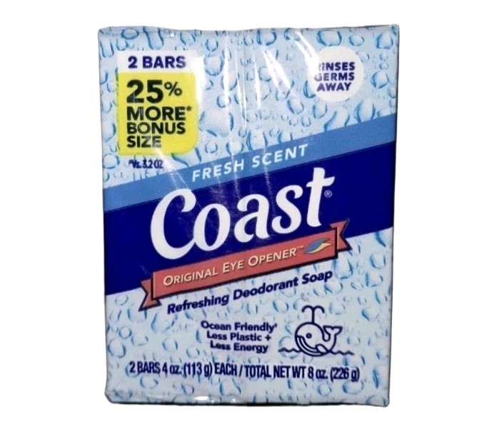 💙 COAST 💙 (2-BARS) 4 Oz. 🫧🐳 •FRESH SCENT• 🐳🫧 Refreshing Deodorant Soap 🫧.