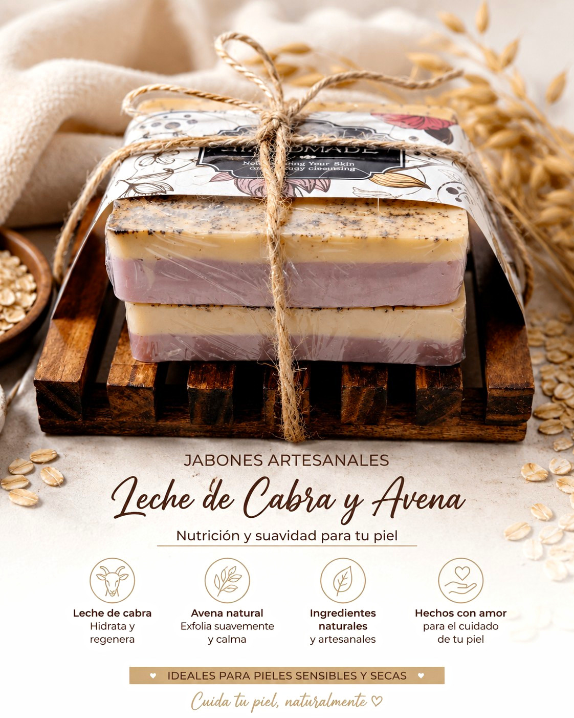 Jabones Artesanales Jabón Natural Leche de Cabra & Avena l Multipack, Y Jabonera