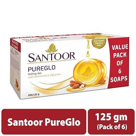 Santoor PureGlo Glycerin Bath Soap With Almond Oil 125g Each Set Of 6