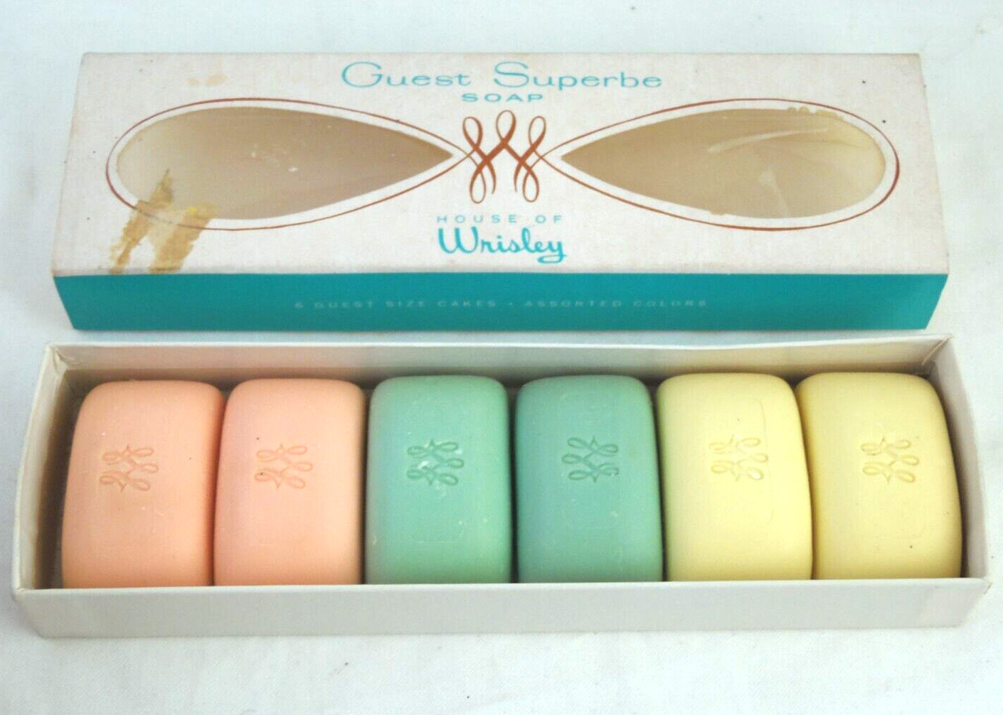 “House of Wrisley” “Guest Superbe Soap” “6 small bars” 1 box VTG 50’s 60’s USA