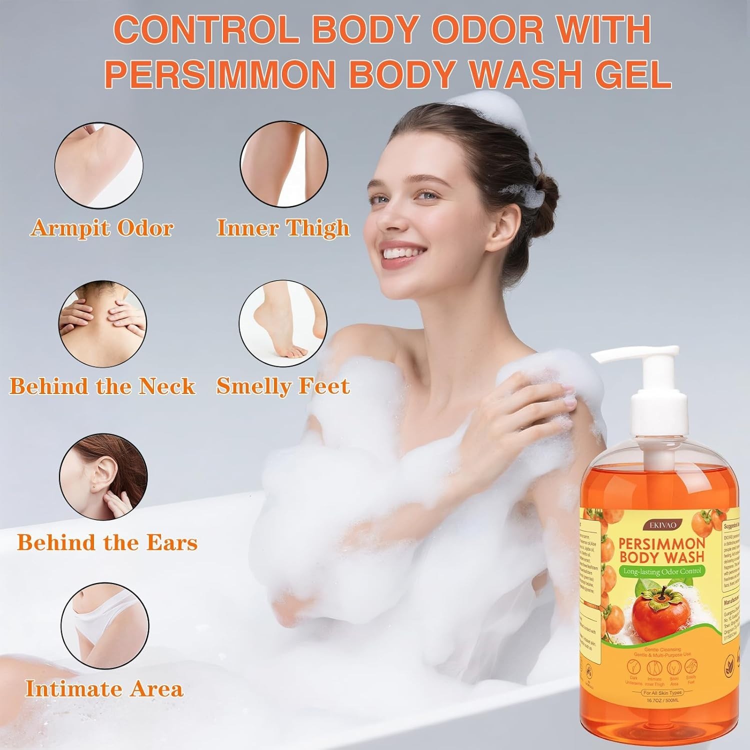 Persimmon Body Wash for Odor Control, Natural Deodorizing Persimmon Soap for Old