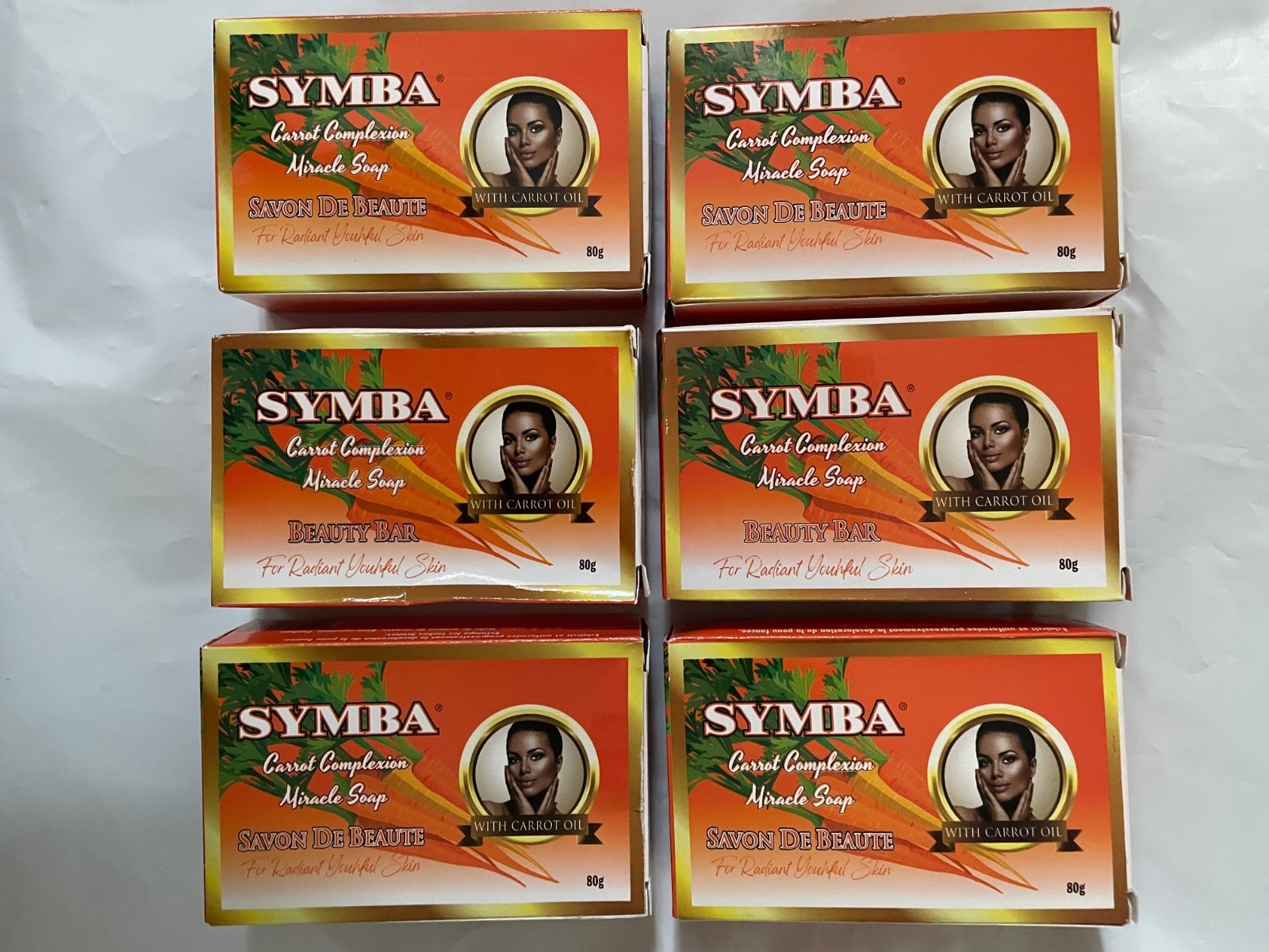 Symba Carrot Complexion Miracle Soap – 6 Pack (80g) Beauty Bar Radiant Skin, 80g