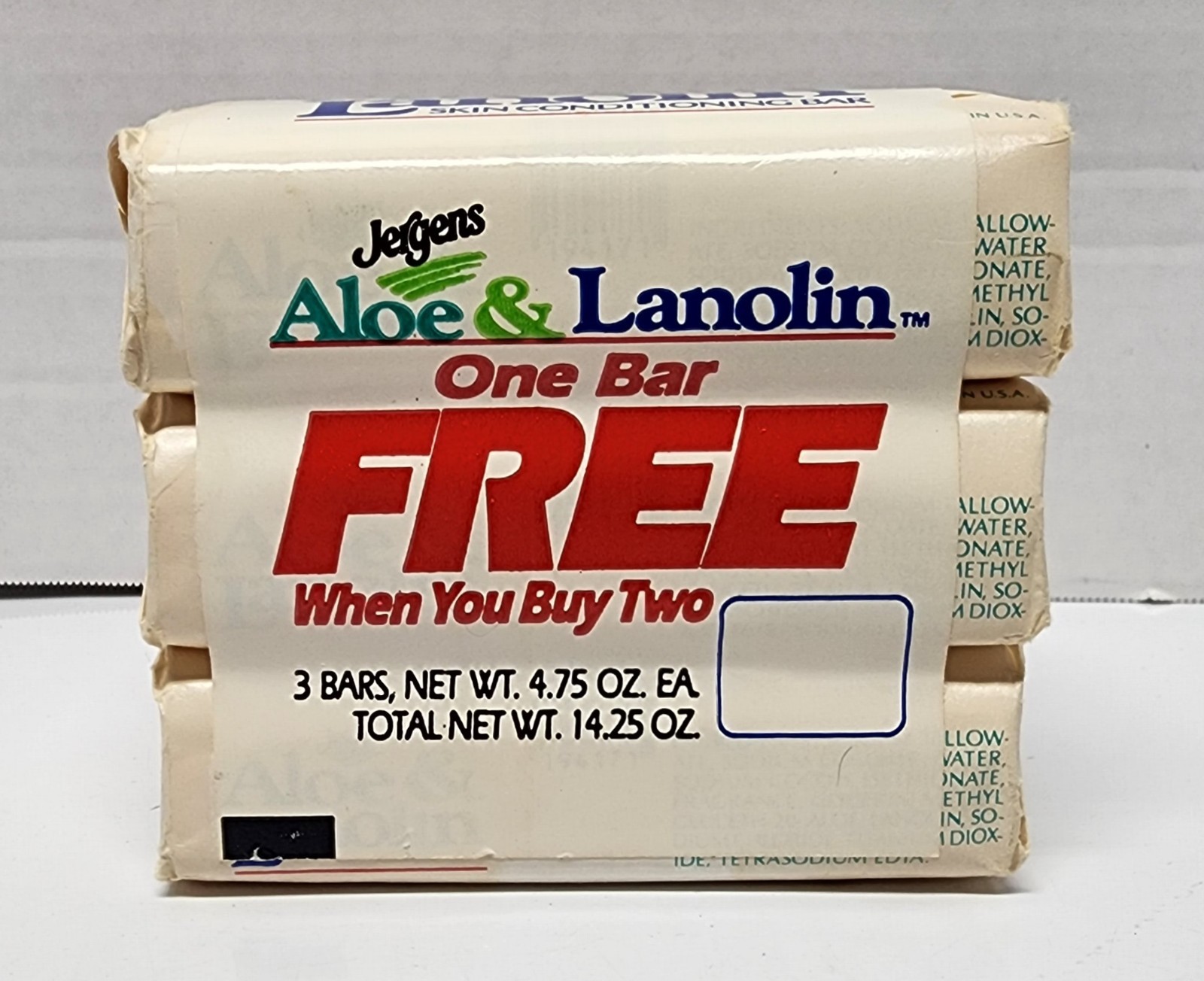 Vintage JERGENS ALOE & LANOLIN Skin Conditioning Bar Soap 3 Pack 4.75 oz Each