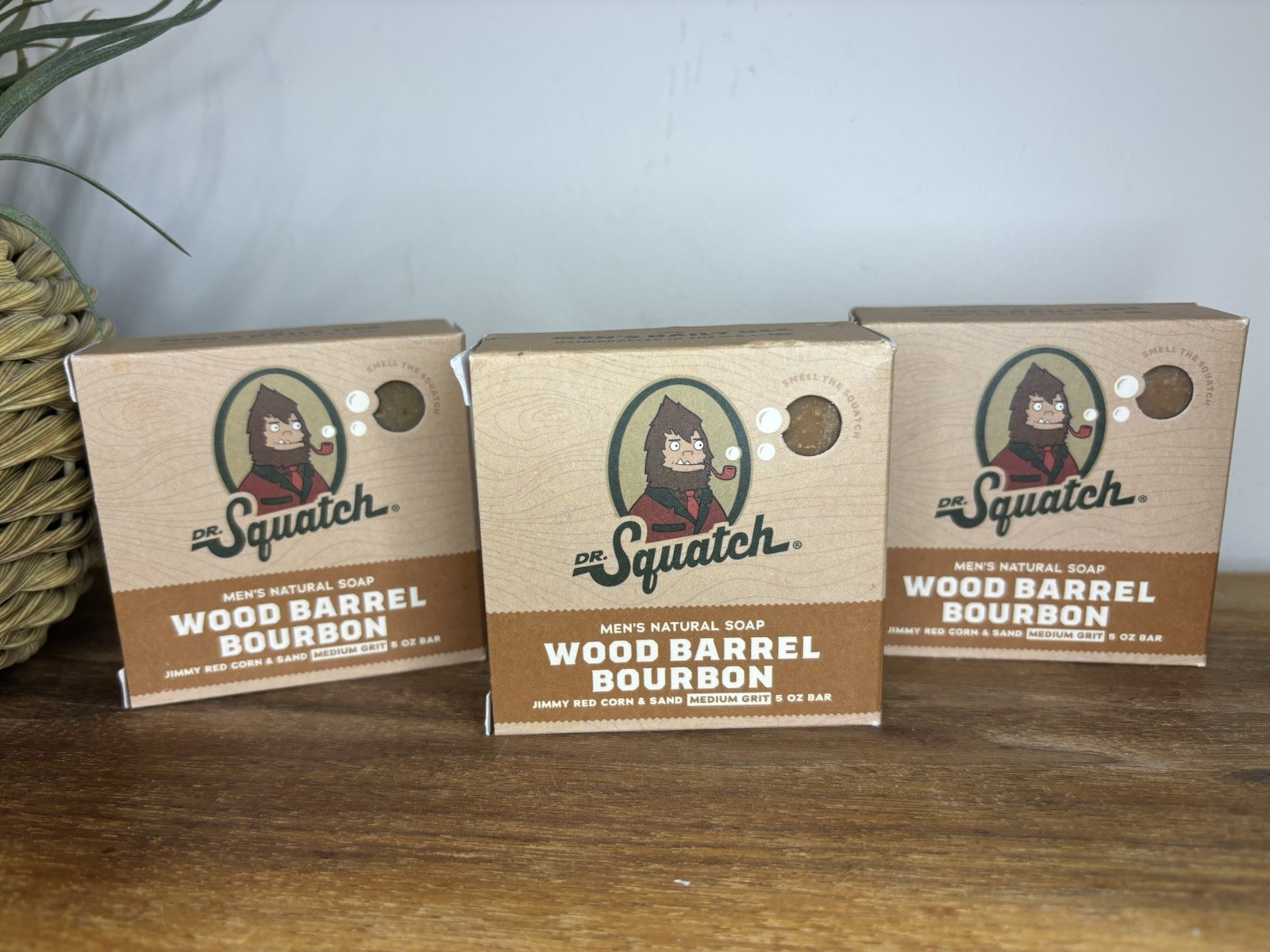 Lot of 3 Dr. Squatch All Natural Bar Soap for Men, Wood Barrel Bourbon 5oz Bars