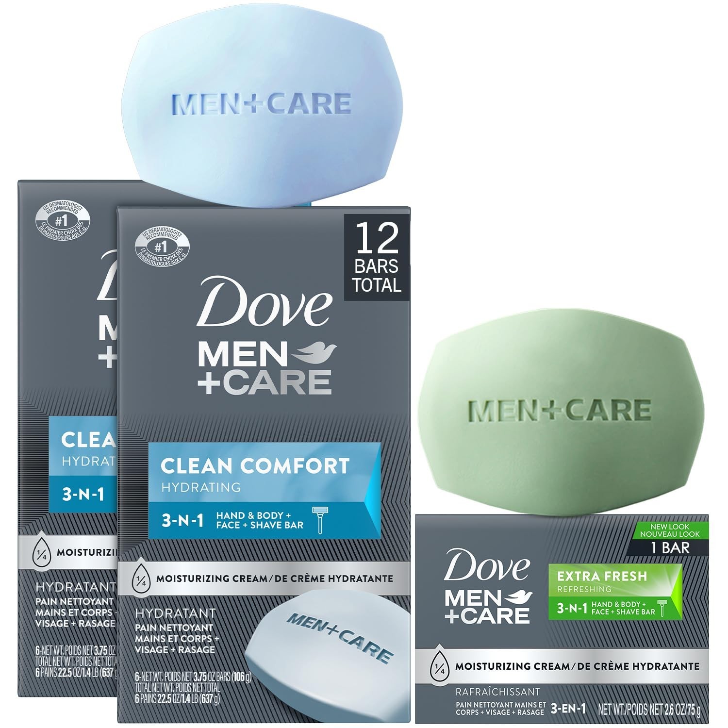 Hydrating 3-in-1 Soap Bundle for Men – Clean Comfort & Extra Fresh Bars (13 Tota