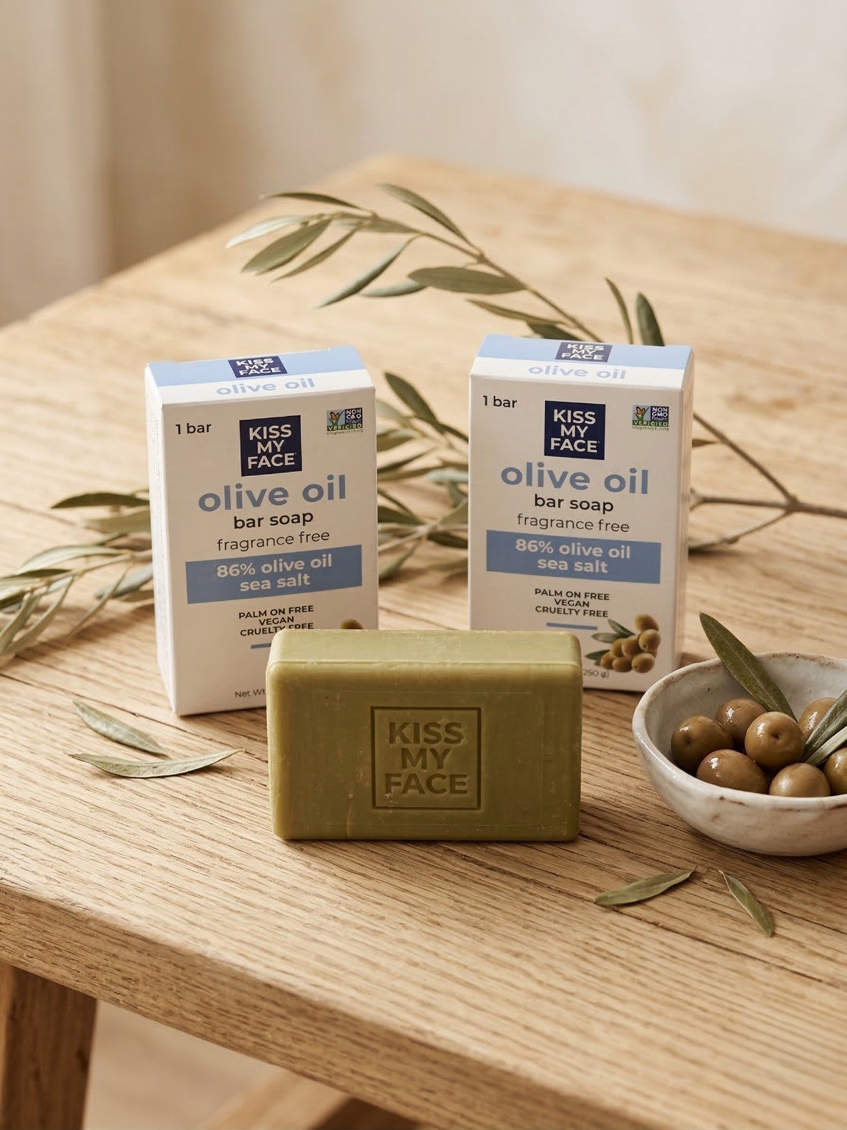 Kiss My Face Olive Oil Soap + Olive & Aloe Hand Soap Bundle Fragrance Free