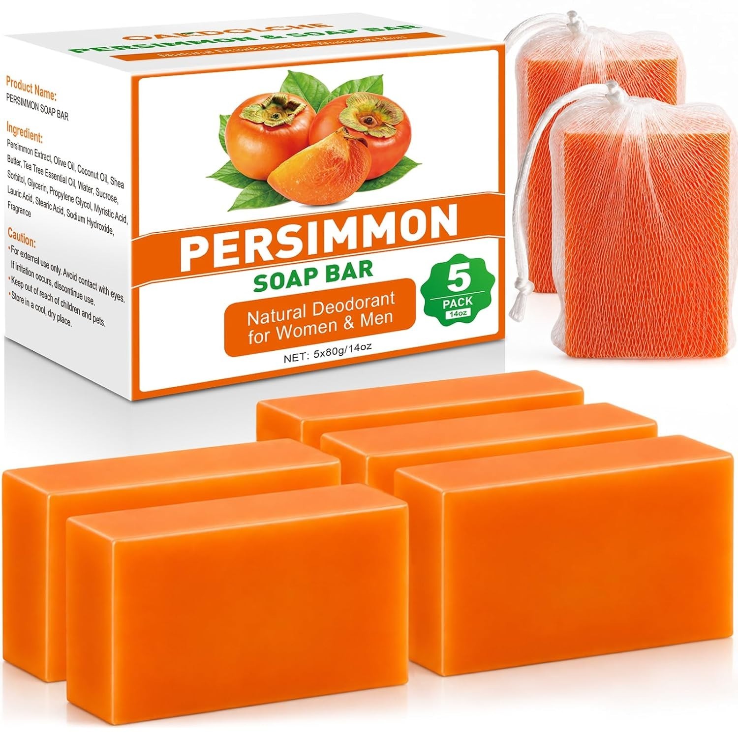 5 PCS Persimmon Soap Bar（80g） for Body Odor Control, Natural Refreshing Body …