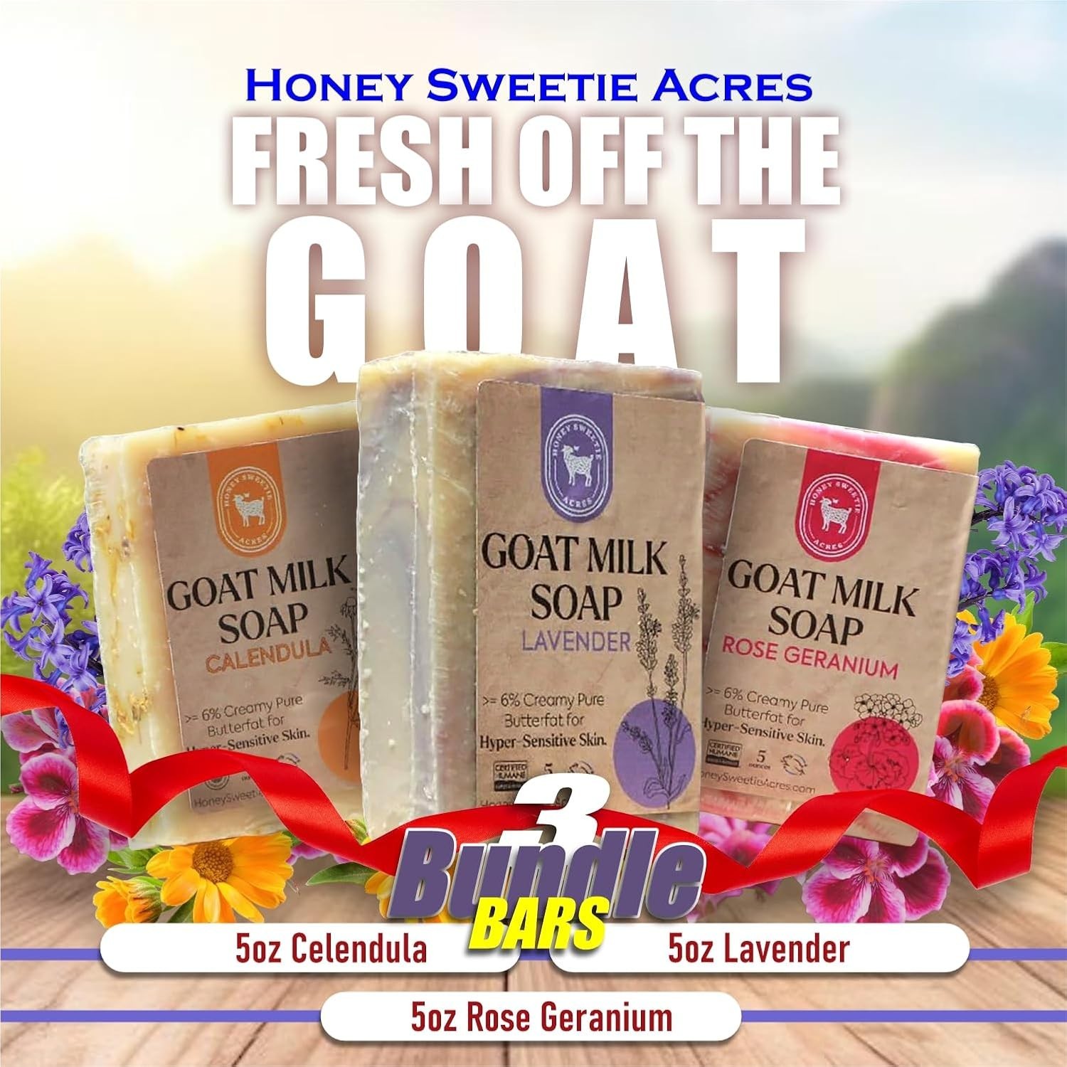 Honey Sweetie Acres 3-Pack Handcrafted Goat Milk Soap Floral Spring Scents