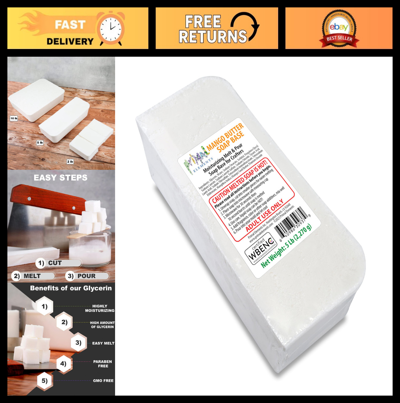 Moisturizing Mango Butter Soap Base – Melt and Pour Glycerin for Crafting, 5 lbs
