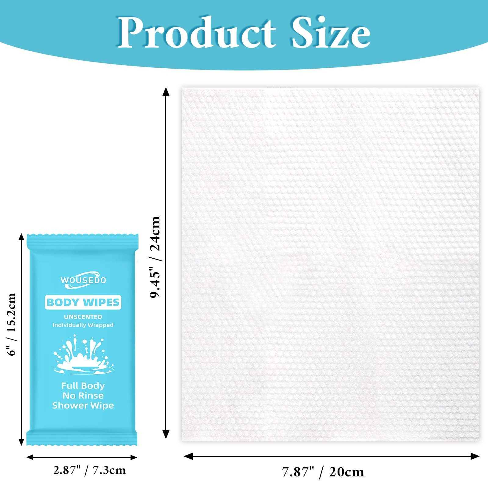 300 Bulk Adult Body Wipes Individually Wrapped 7.87×9.45 Shower Bathing No Rinse