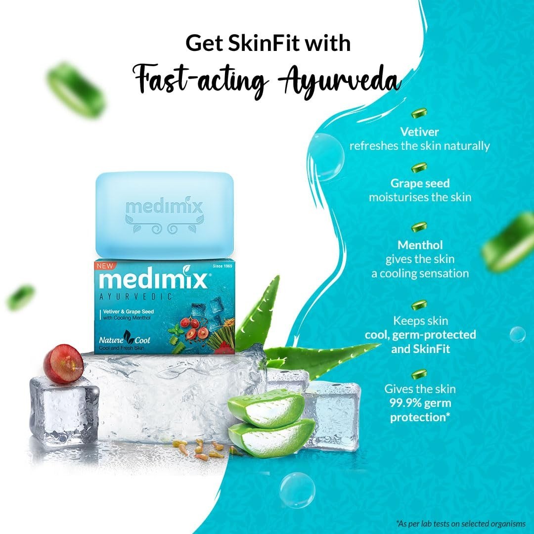 Medimix Nature Cool Herbal Soap 125g x 5 | Cooling Bar | Paraben & Sulphate Free