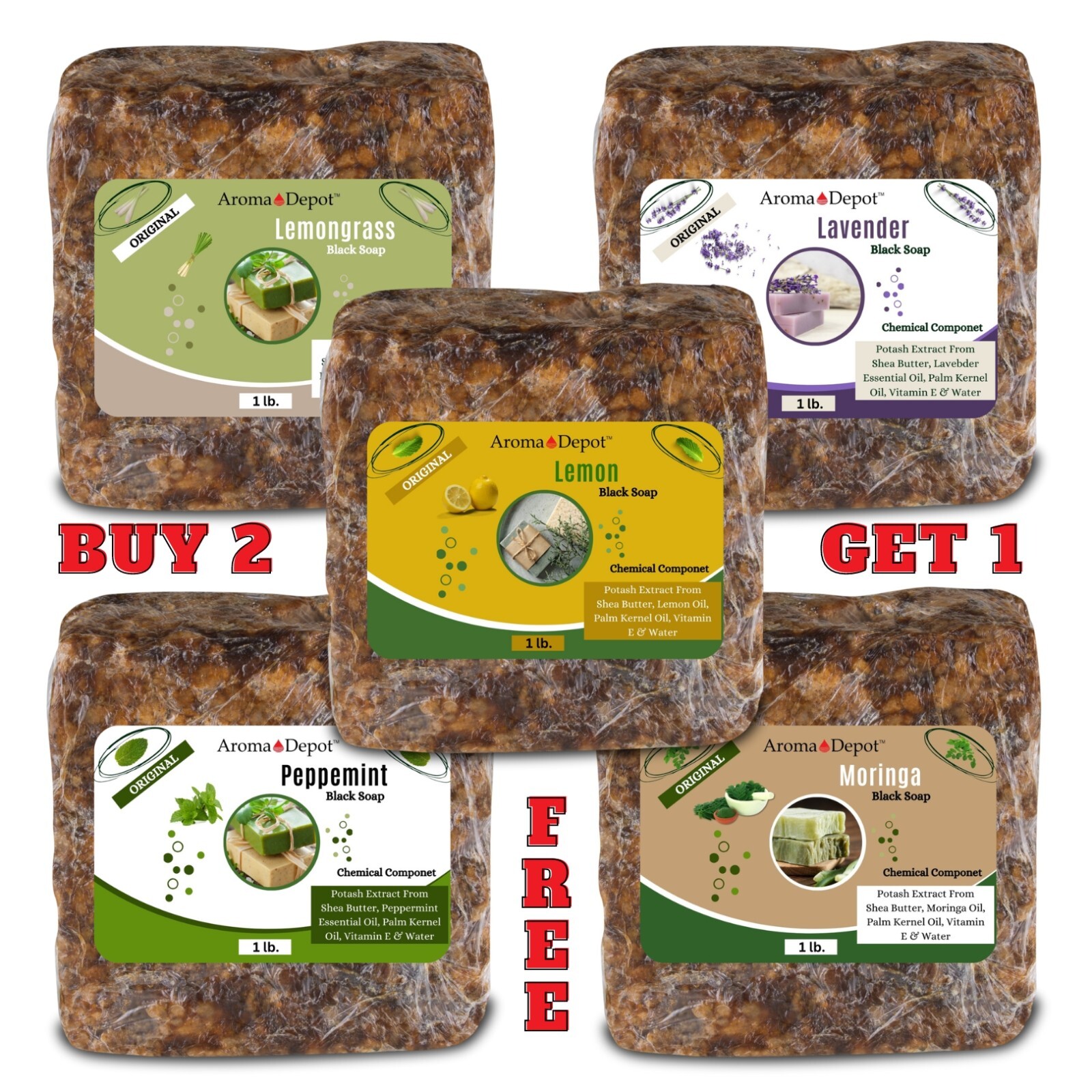 Raw African Black Soap 1 lb. Bar Organic 100% Natural Pure Unrefined From Ghana