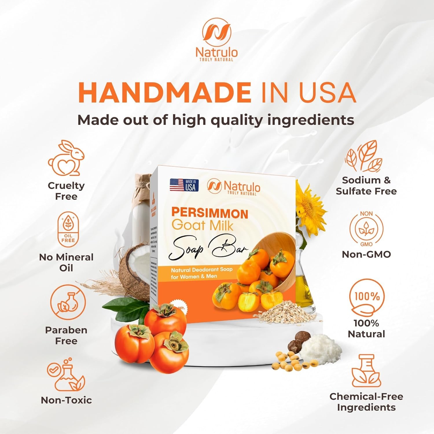 Persimmon Soap Bar for Body Odor Control – Purifying Deodorizing Body Wash wi