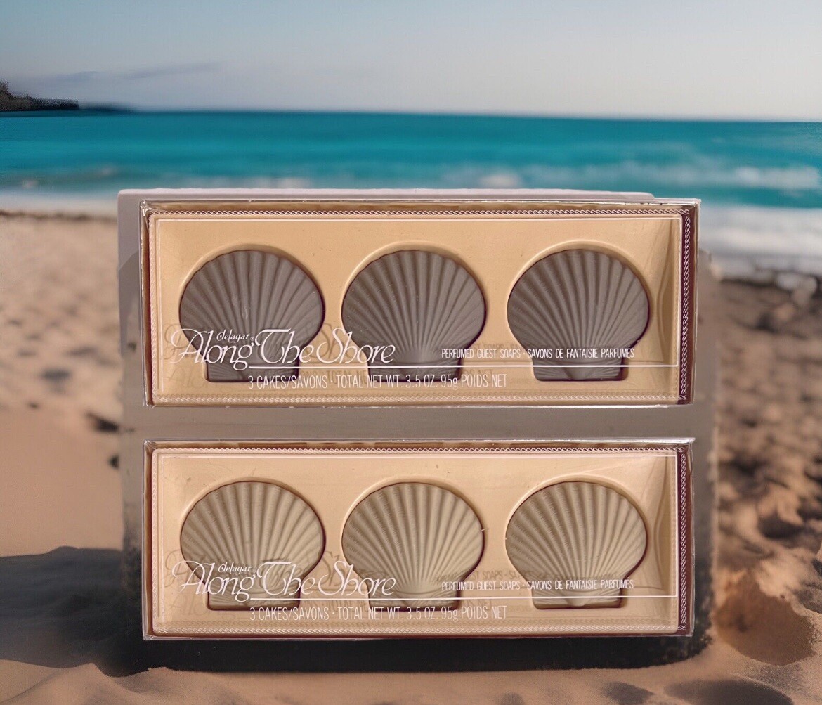 Vtg DELAGAR Along the Shore Perfumed Guest Soap Shell Design•2 Boxes Beach Ocean
