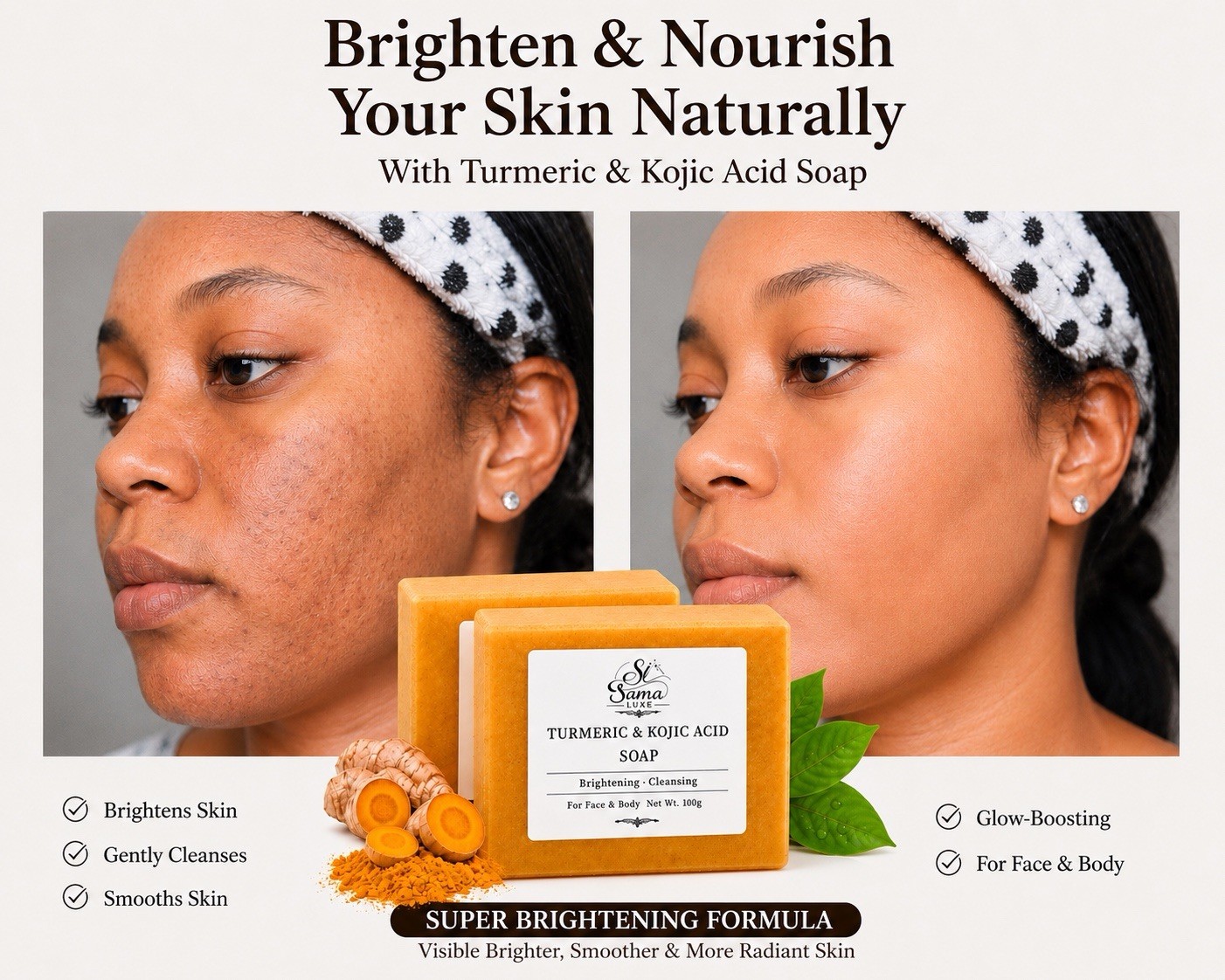 3 pcs Sama Luxe Turmeric & Kojic Acid Brightening Cleansing Soap 100g Multipack