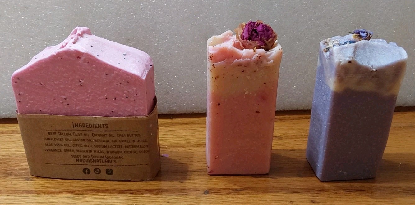 Nadias Naturals Handmade Soap 3pc Watermelon Purple Pink Fragrance New