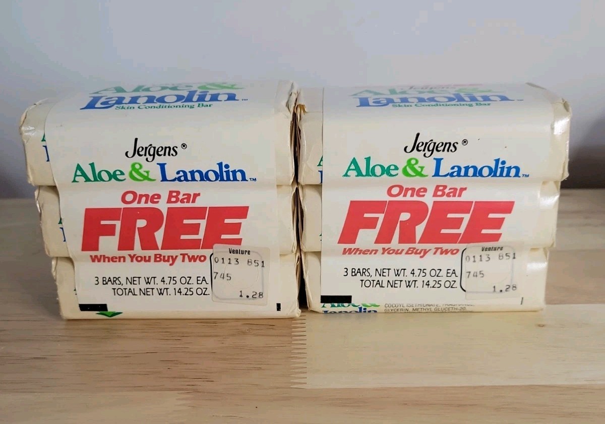 Vintage Jergens ALOE & LANOLIN Bar Soap 3 Pk 4.75 oz 6 Bars Total