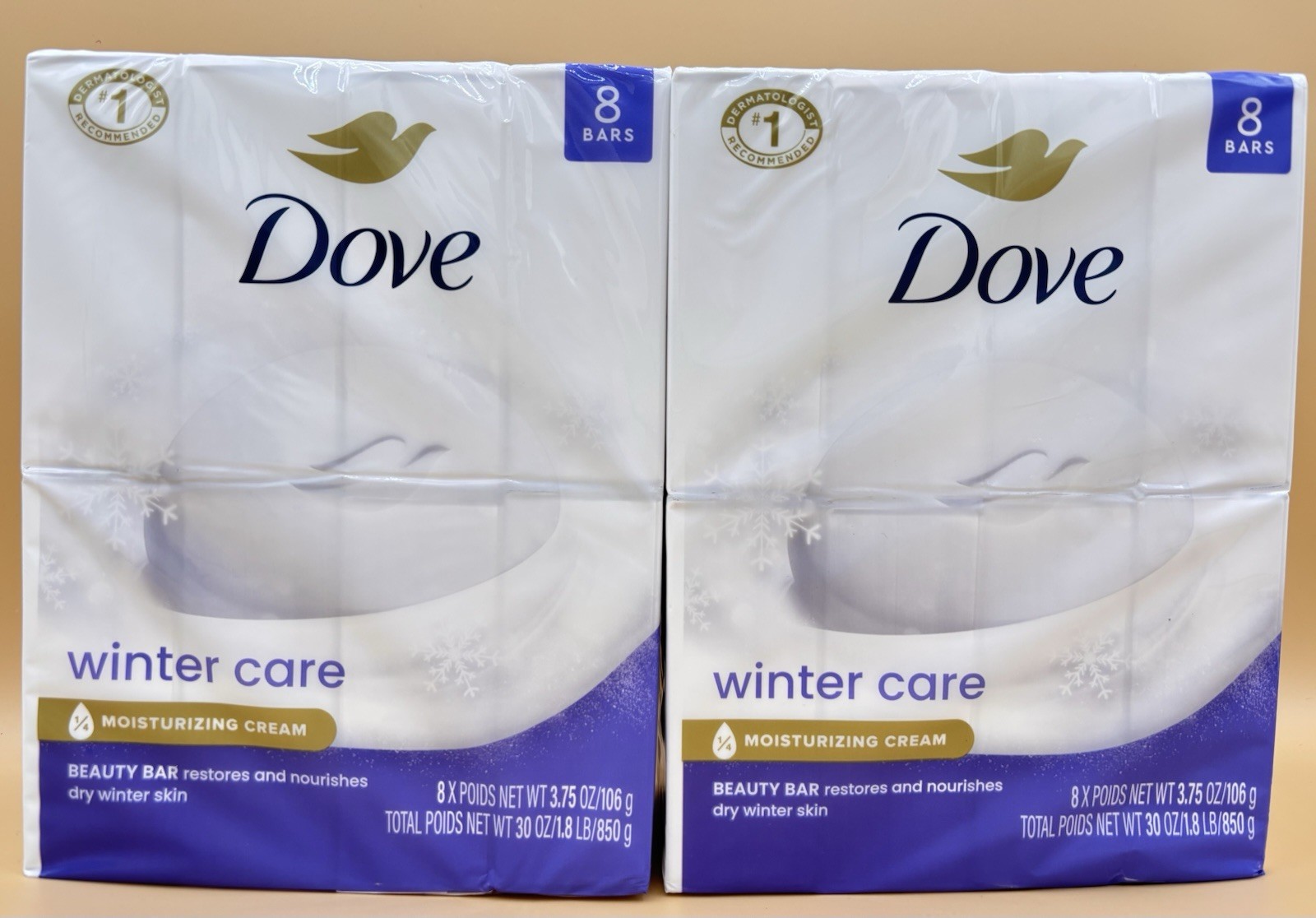 Dove Winter Care Limited Edition lot of 2, 8 Pack Bar Soap 3.75 oz