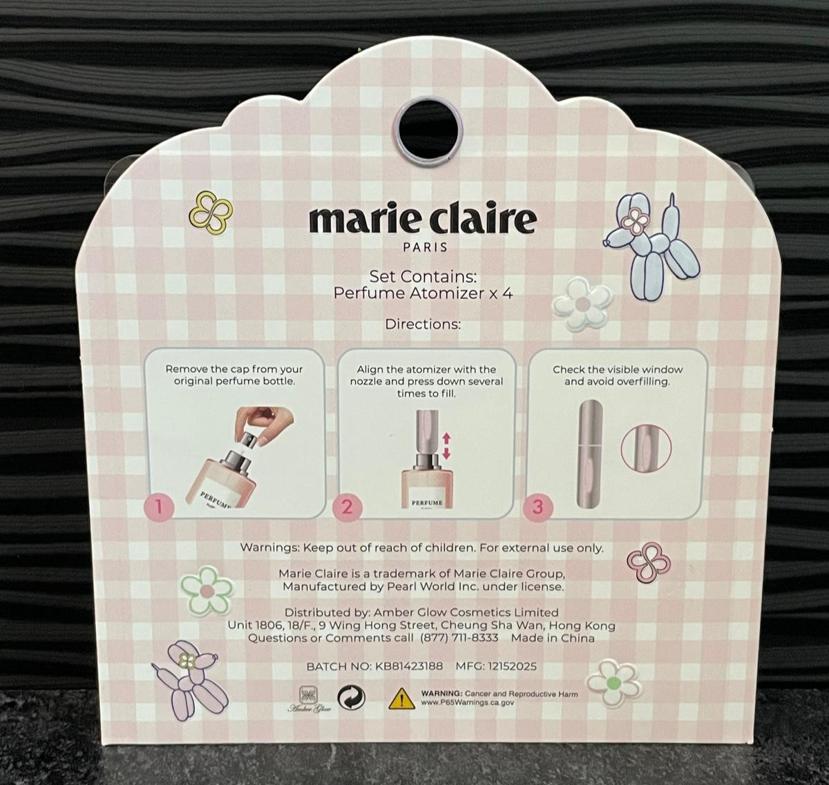 Marie Claire 4Pc Travel Perfume Atomizers Refillable Mini Spray Bottles