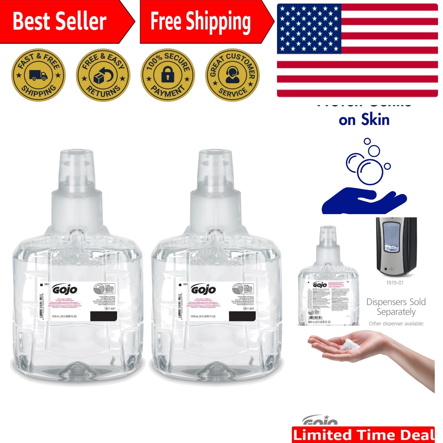 Gentle Unscented Foam Hand Soap Refill – 2 Pack of 1200 mL for All Skin Types