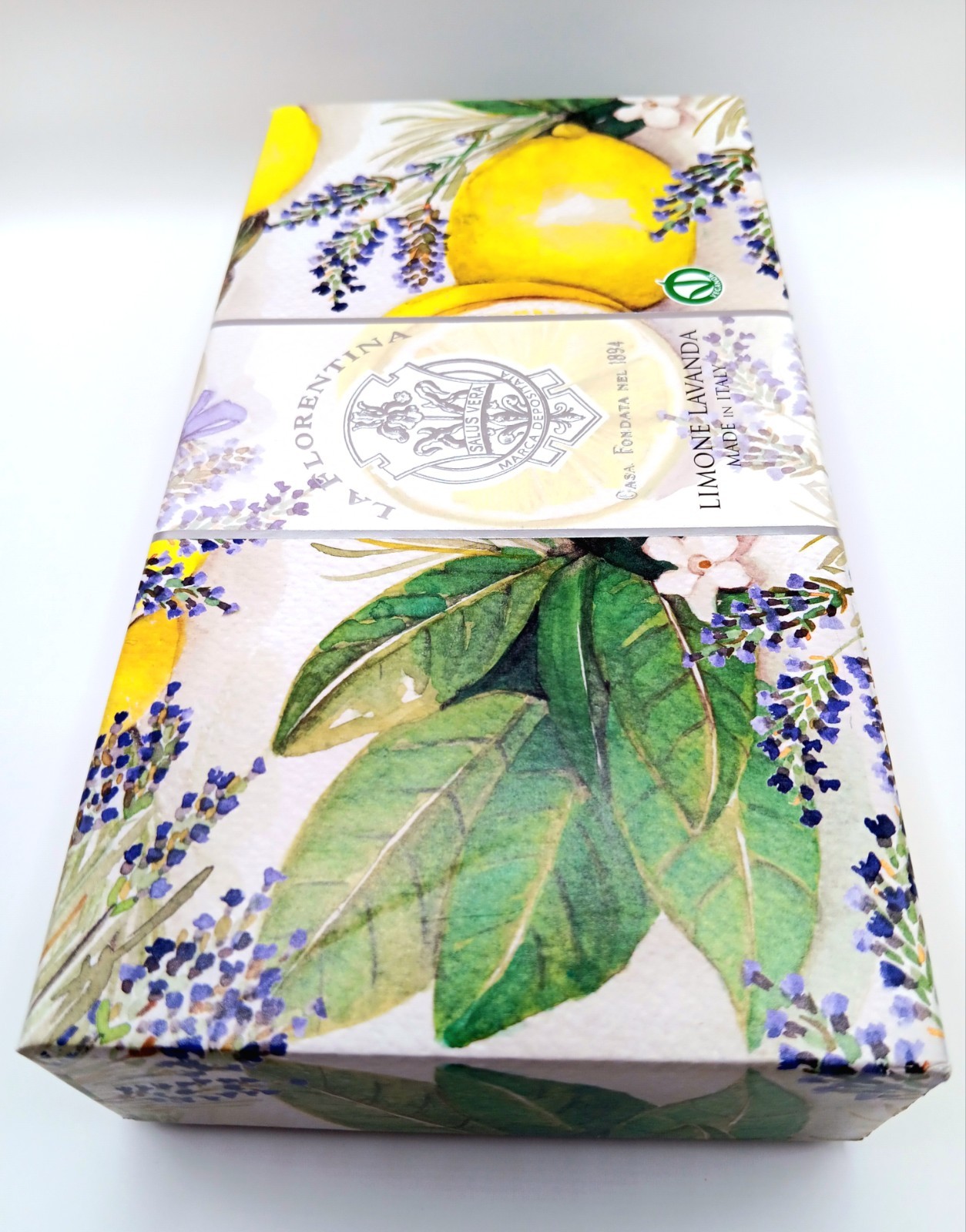 La Florentina Soap Gift Box Set LEMON LAVENDER 3 Bars Embossed Luxury Italy New