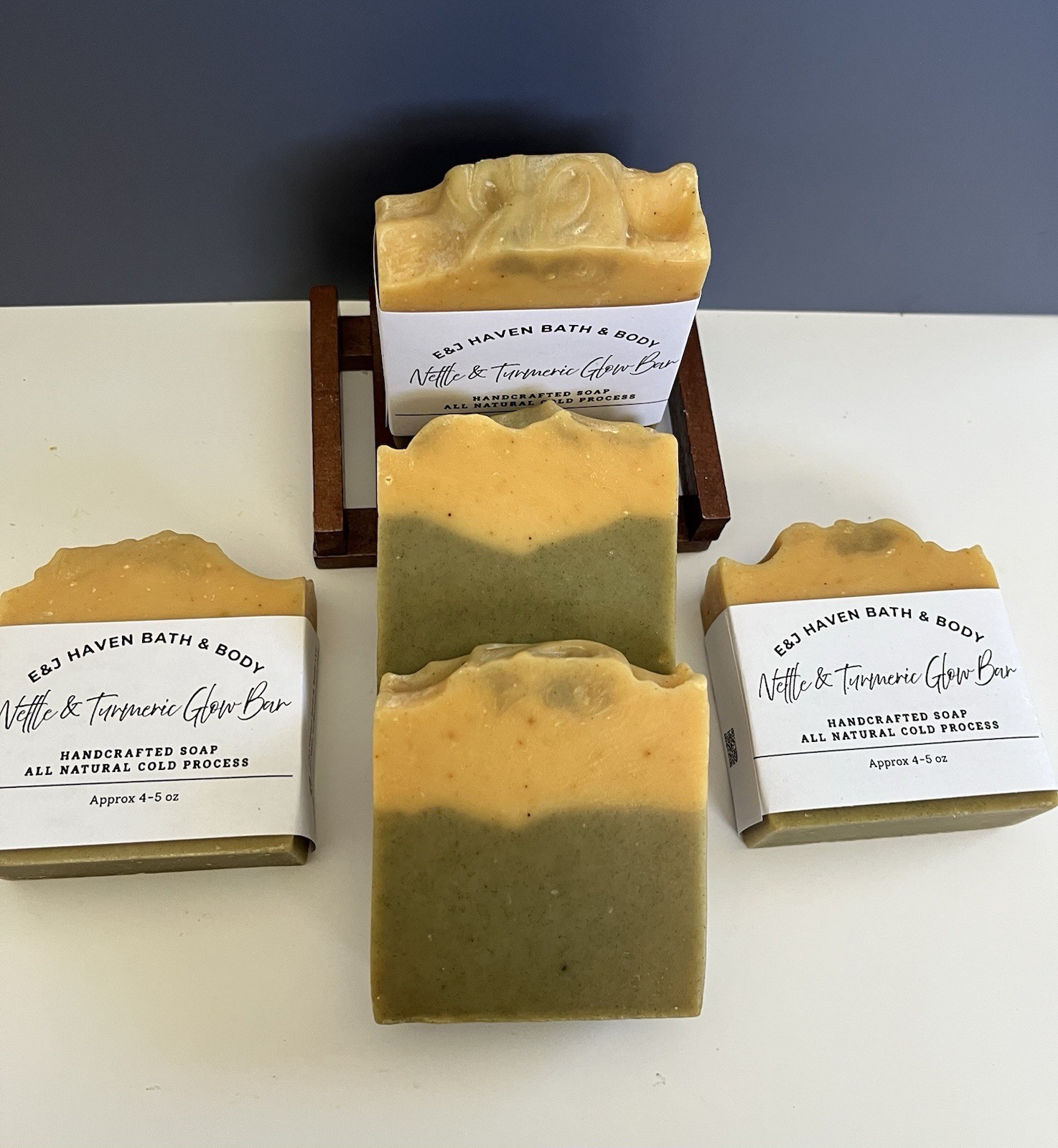 E&J Haven Bath & Body Nettle & Turmeric Herbal Glow Bar Soap Cold Process 4-5 oz