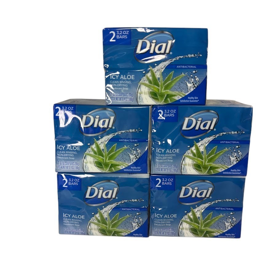 Dial Icy Aloe Antibacterial Deodorant Soap 3.2 oz Bars, 5 Double Packs -10 Total