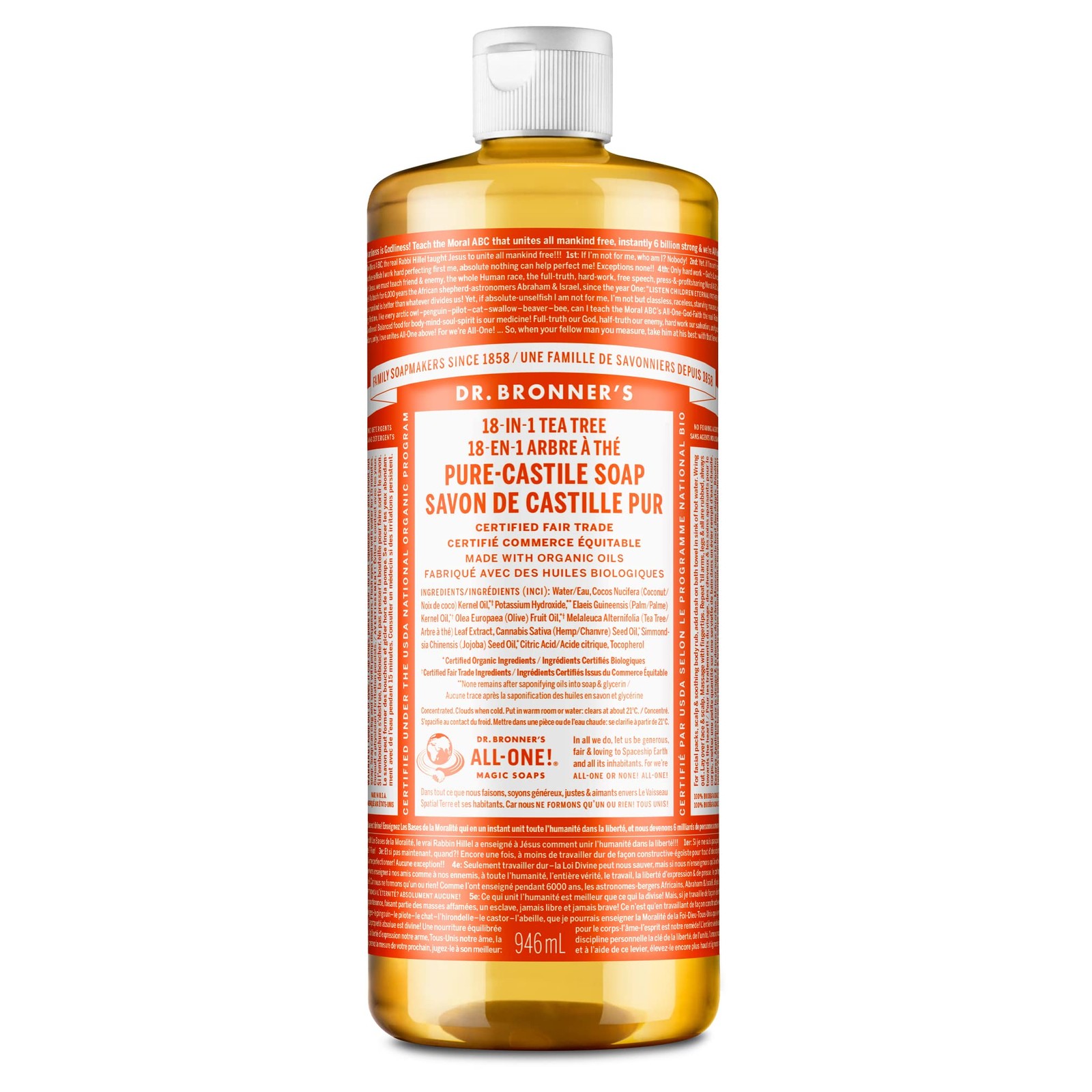 Dr Bronner’s Organic Fair Trade Castile Liquid Soap 32 Oz All Purpose Cleaner