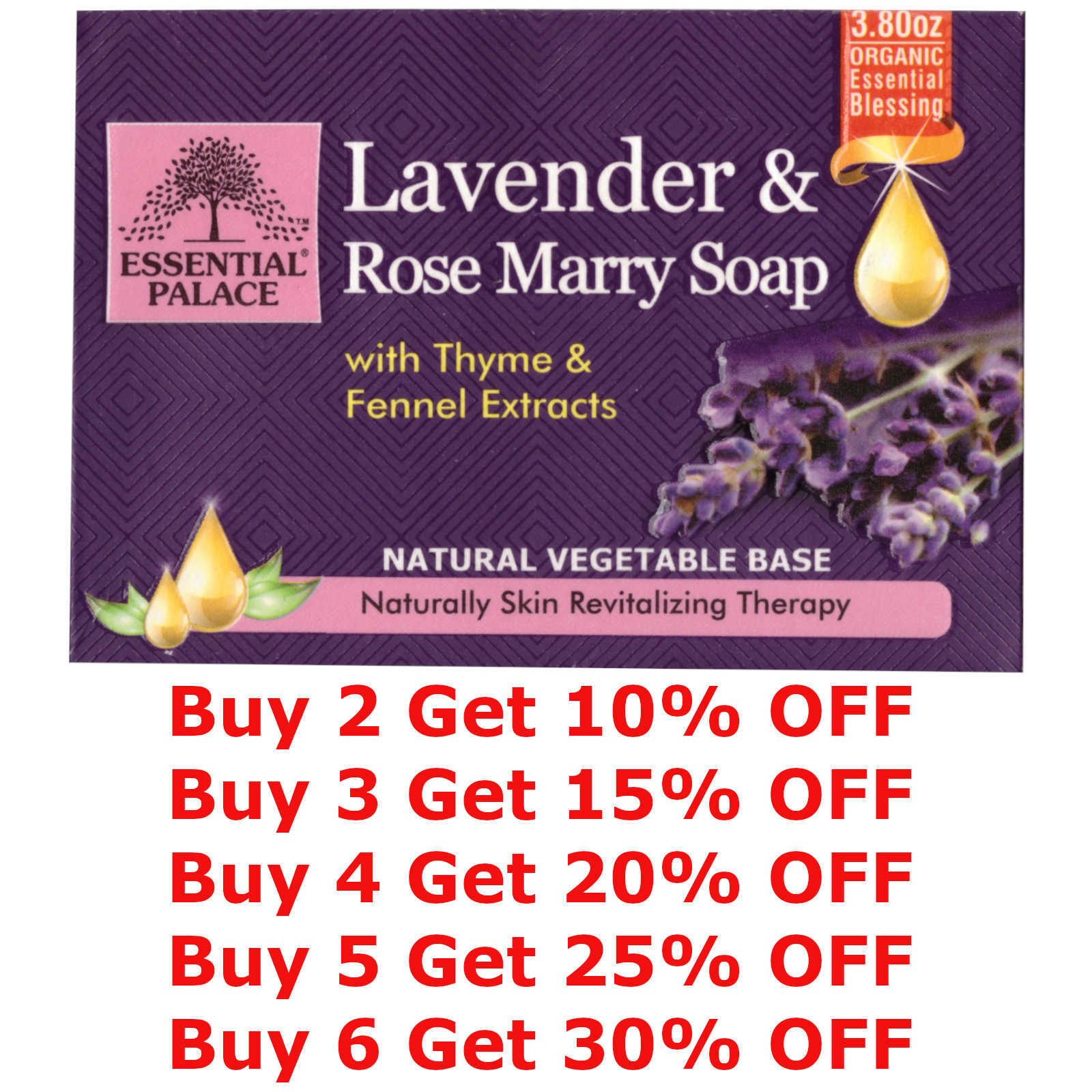 Organic Lavender & Rose Marry Soap Cleanses Purifies Skin Vegetable Base 3.80 OZ