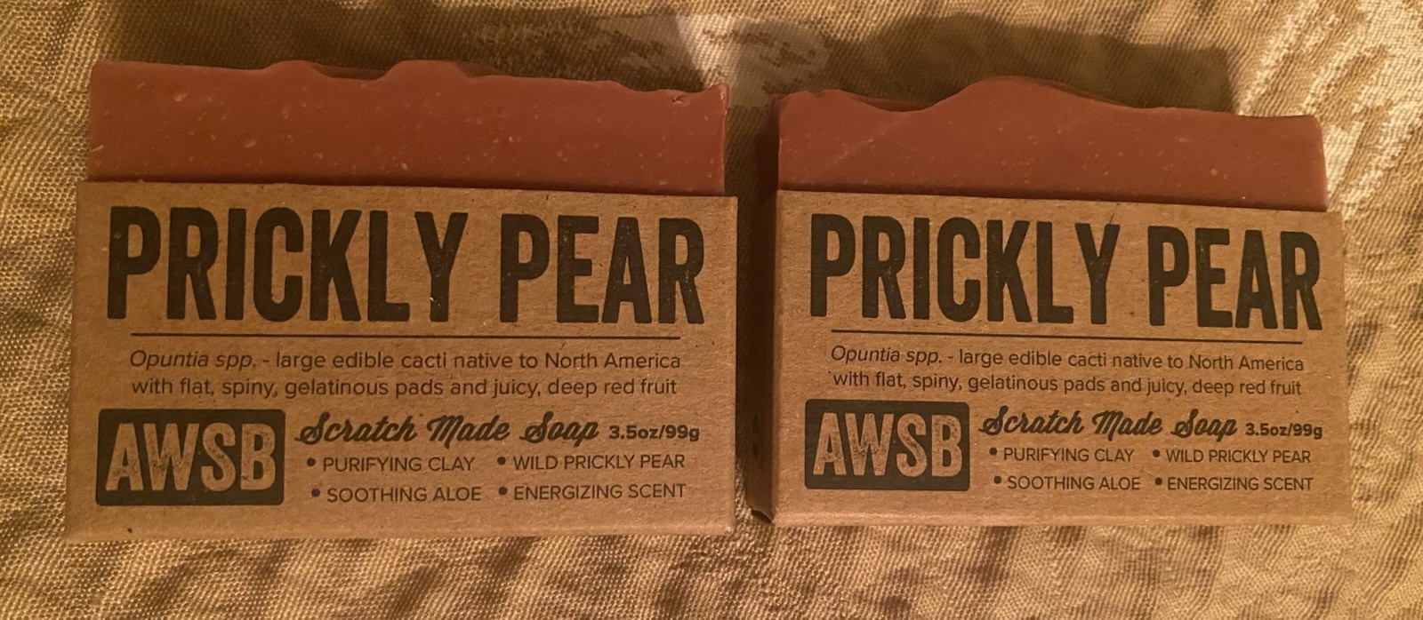2x AWSB Prickly Pear Handmade Soap Bars 3.5oz Natural Wild Botanical Face Body
