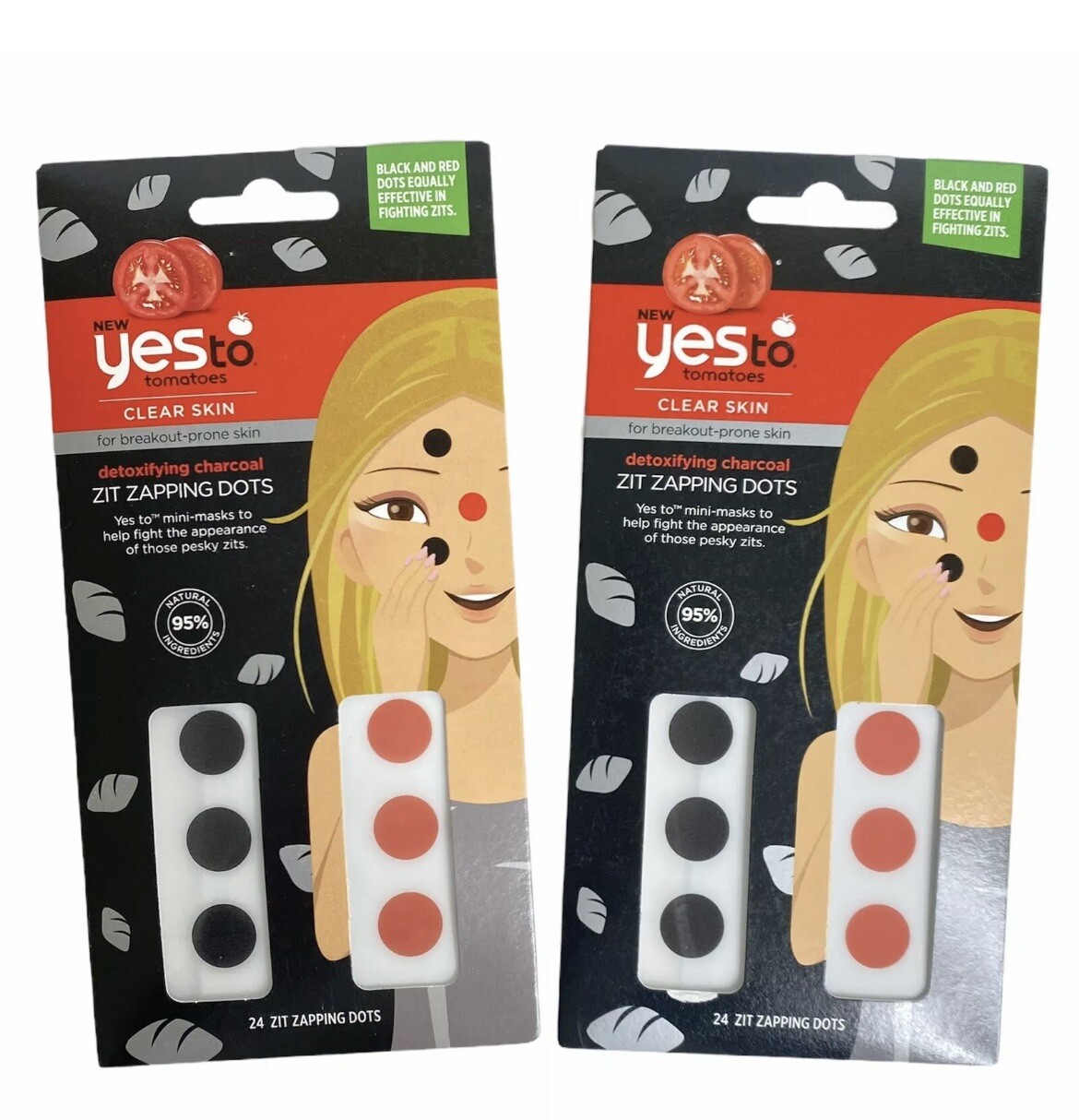 Yes To Tomatoes Detoxifying Charcoal Zit Zapping Dots, Red, 24 ea (2 pack)