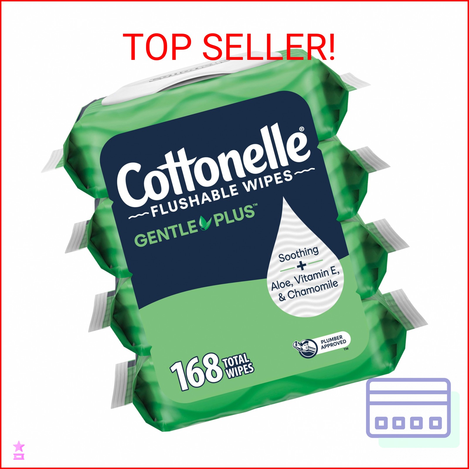 Cottonelle GentlePlus Flushable Wet Wipes with Aloe & Vitamin E, 4 Flip-Top Pack