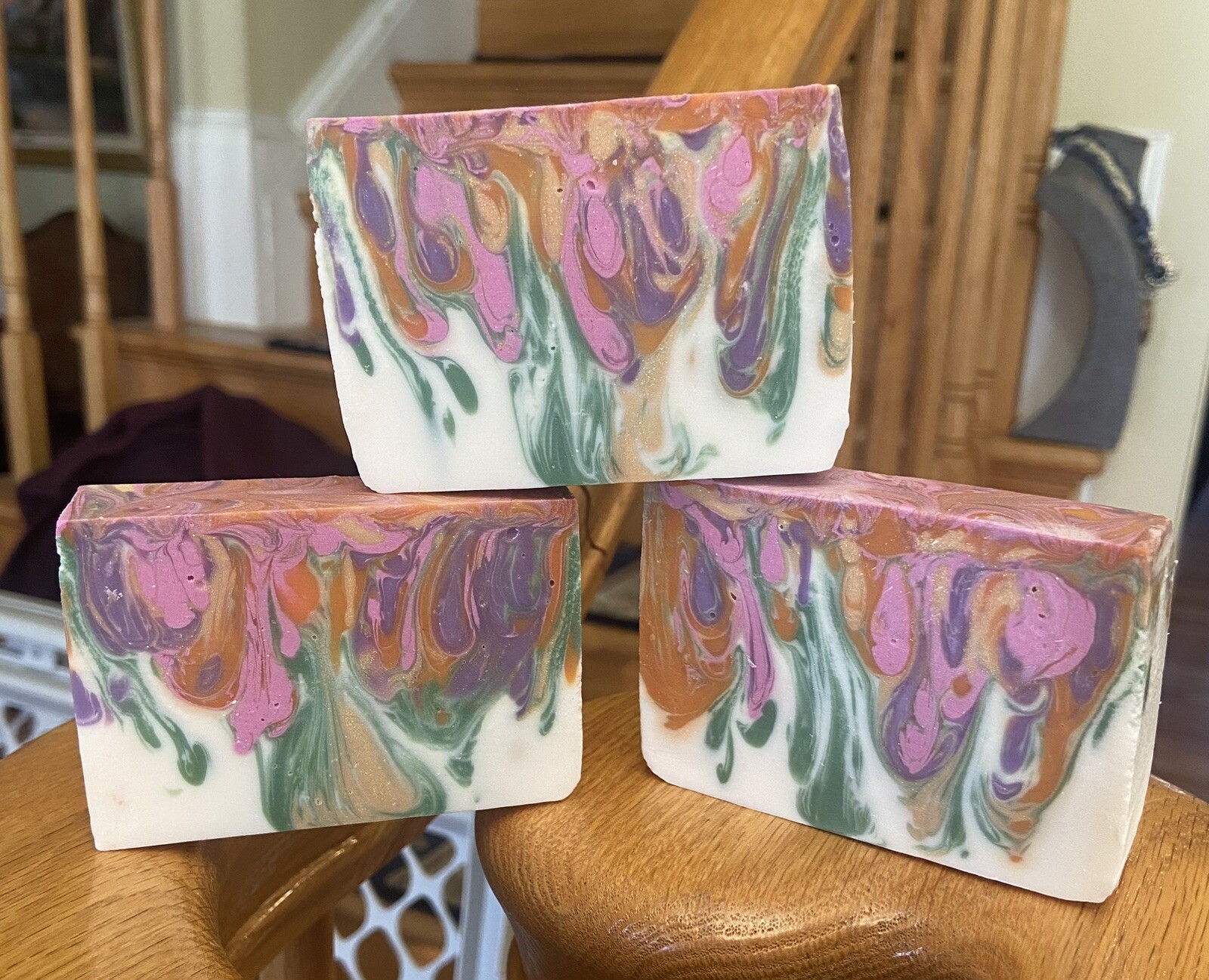 Handcrafted Swirl Soap Orange, Pink, Green, Purple