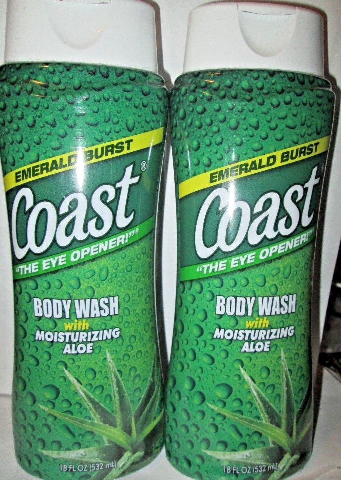 2 New COAST EMERALD BURST BODY WASH WITH MOISTURIZING ALOE, 18 fl oz each