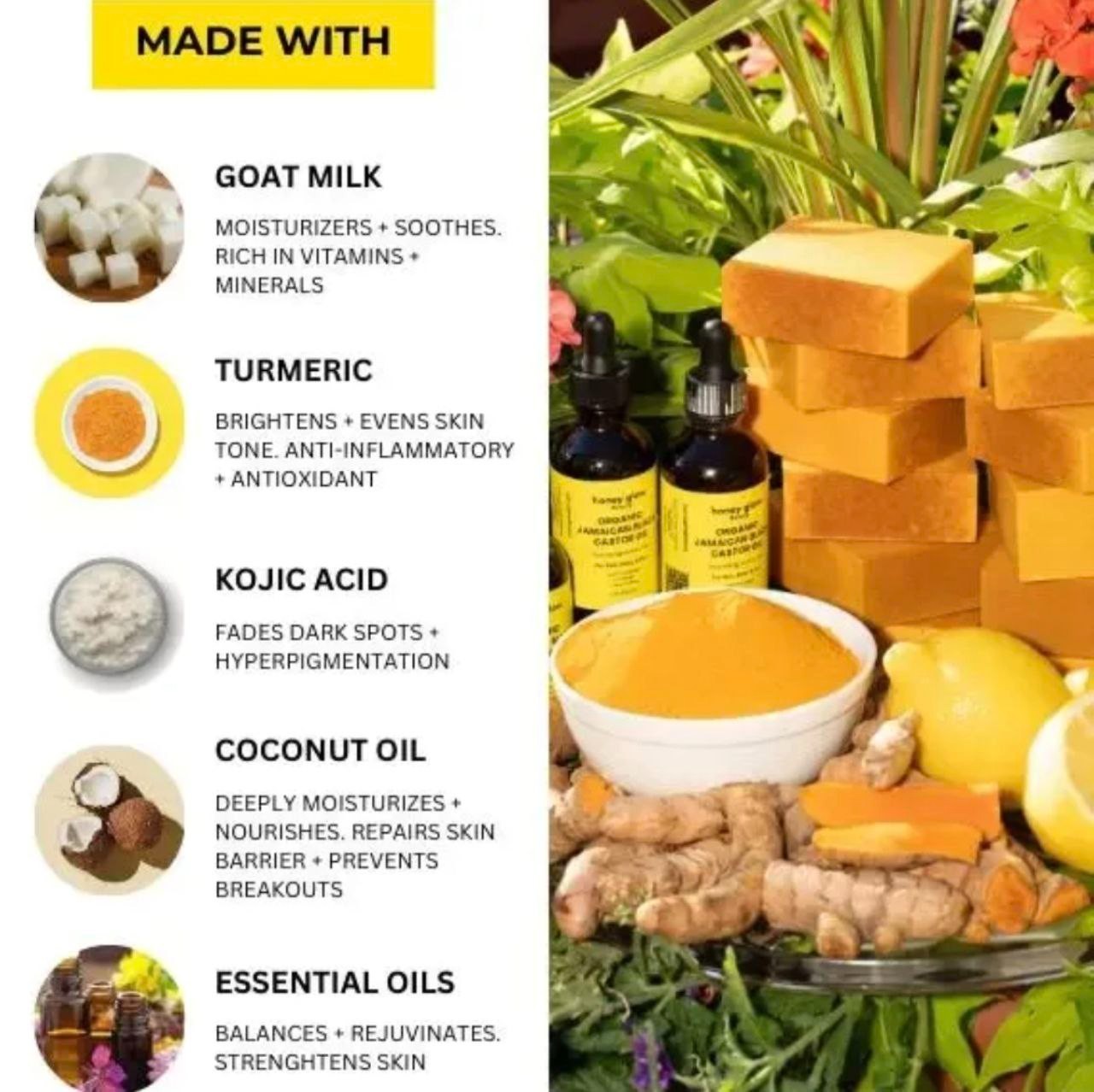 Kojic Acid & Turmeric Soap, Whitening Face & Body Soap, Anti Acne, Removes Scars