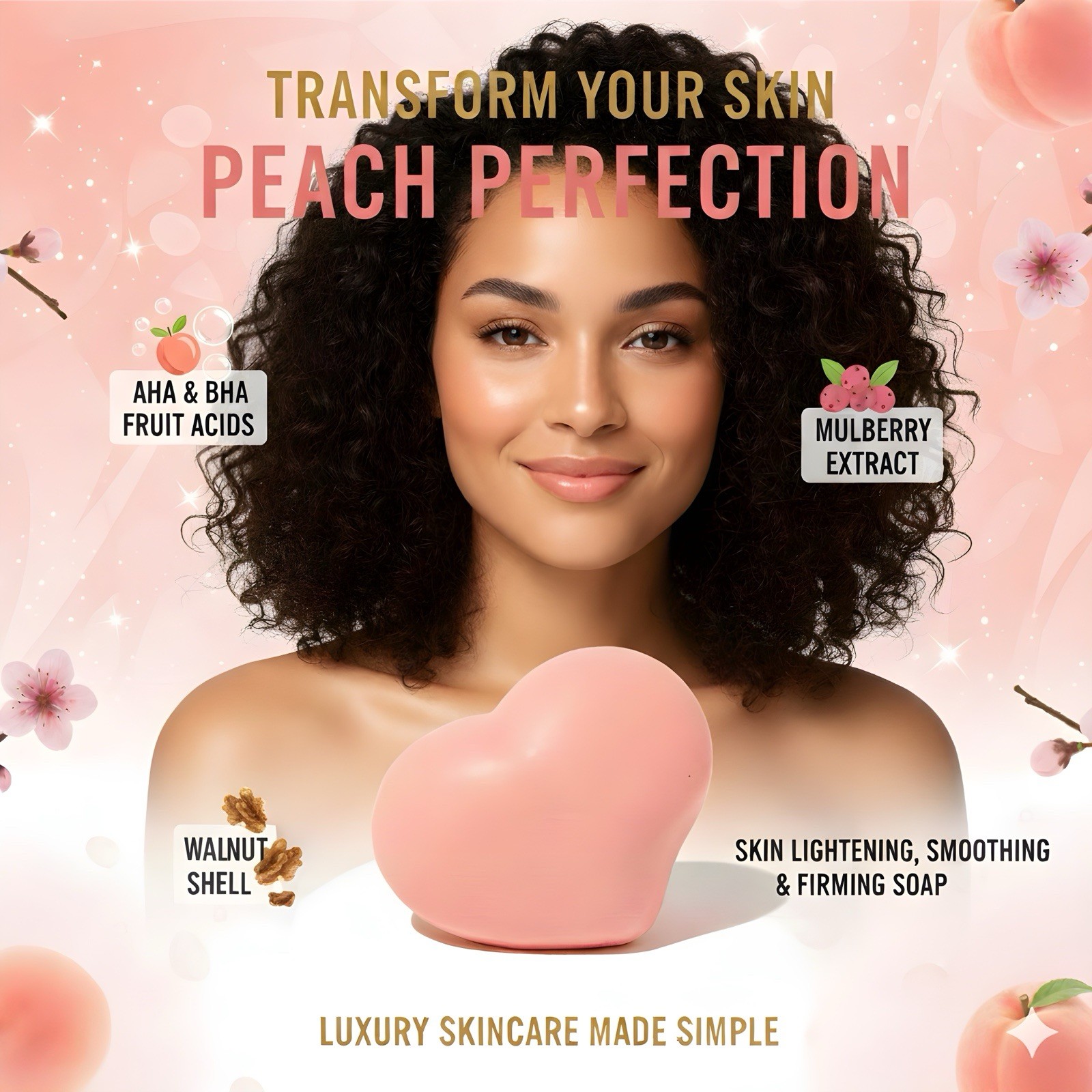 Korean Brightening & Exfoliating Peach Soap with Natural Arbutin, 3 Bars