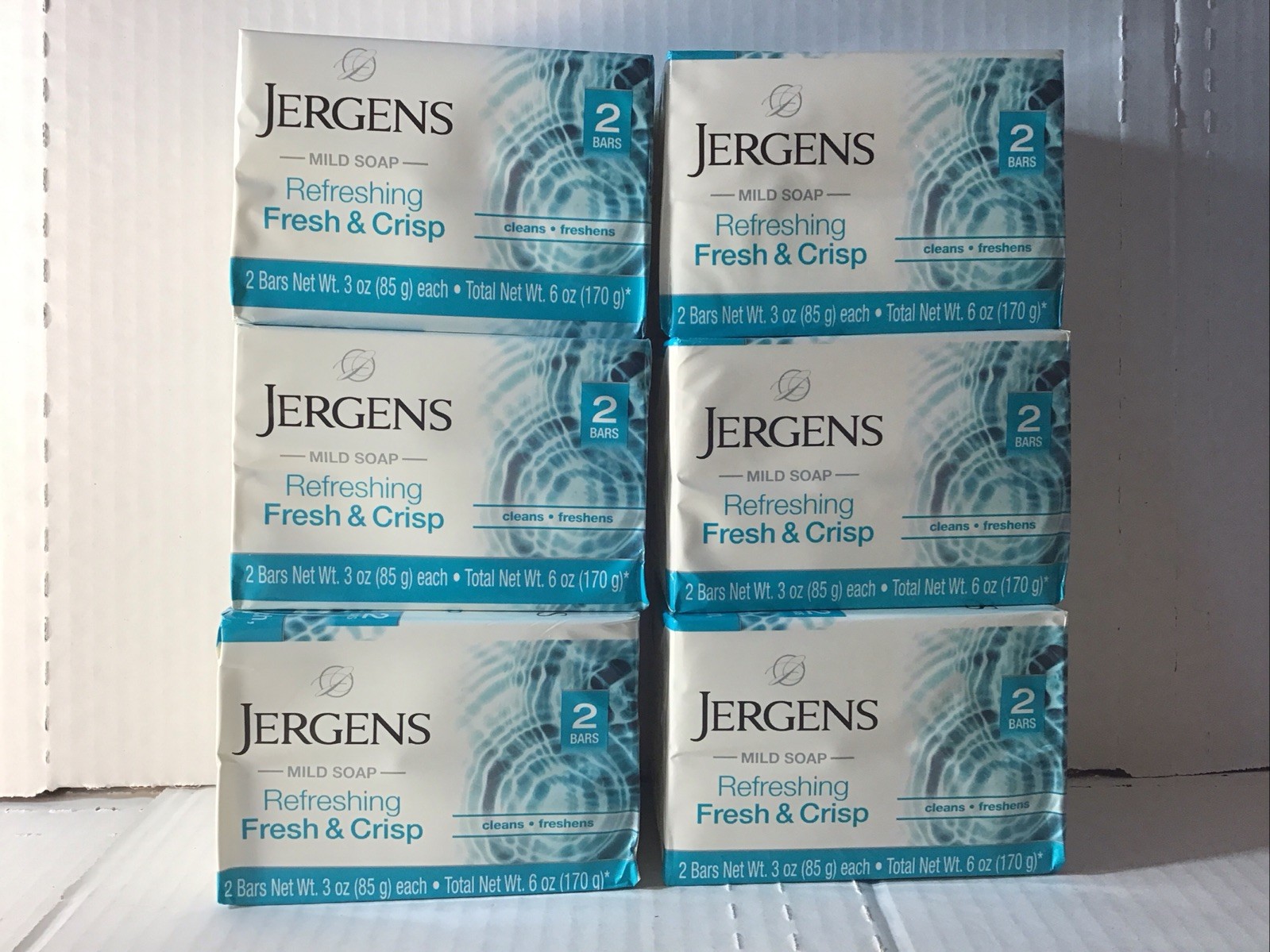 6 Packs of 2 – Lot of Jergens Fresh & Crisp Mild Soap 12 Bars Total New Sealed