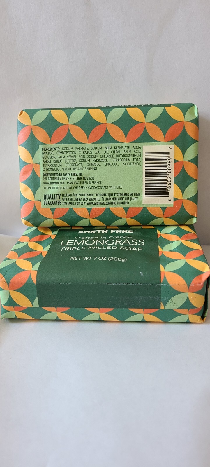 Earth Fare Triple Milled Soap LEMONGRASS Made In France (2 Soaps)