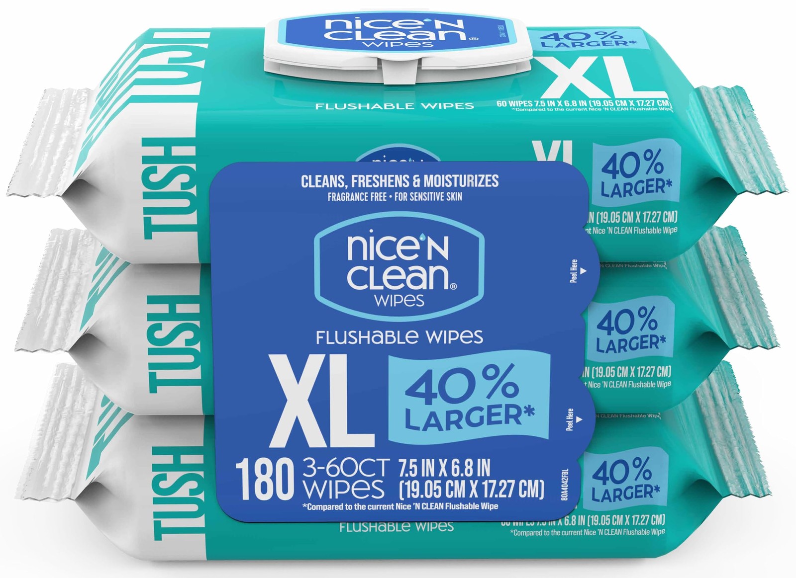 Nice ‘N CLEAN Extra Large Flushable Wipes | 40% 60 Count (Pack of 3), White